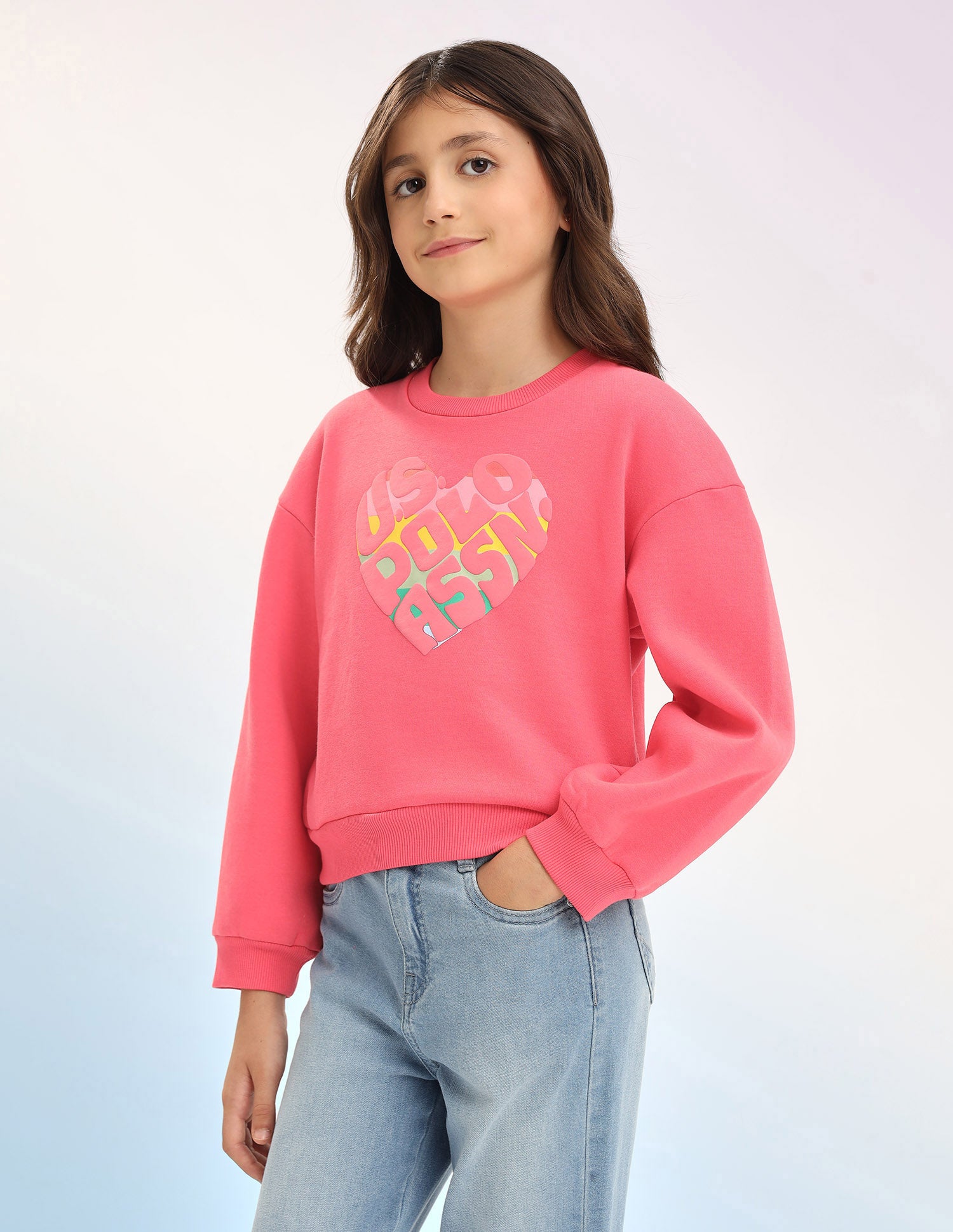 Brand Printed Regular Fit Sweatshirt Coral - U.S. POLO ASSN. | Large