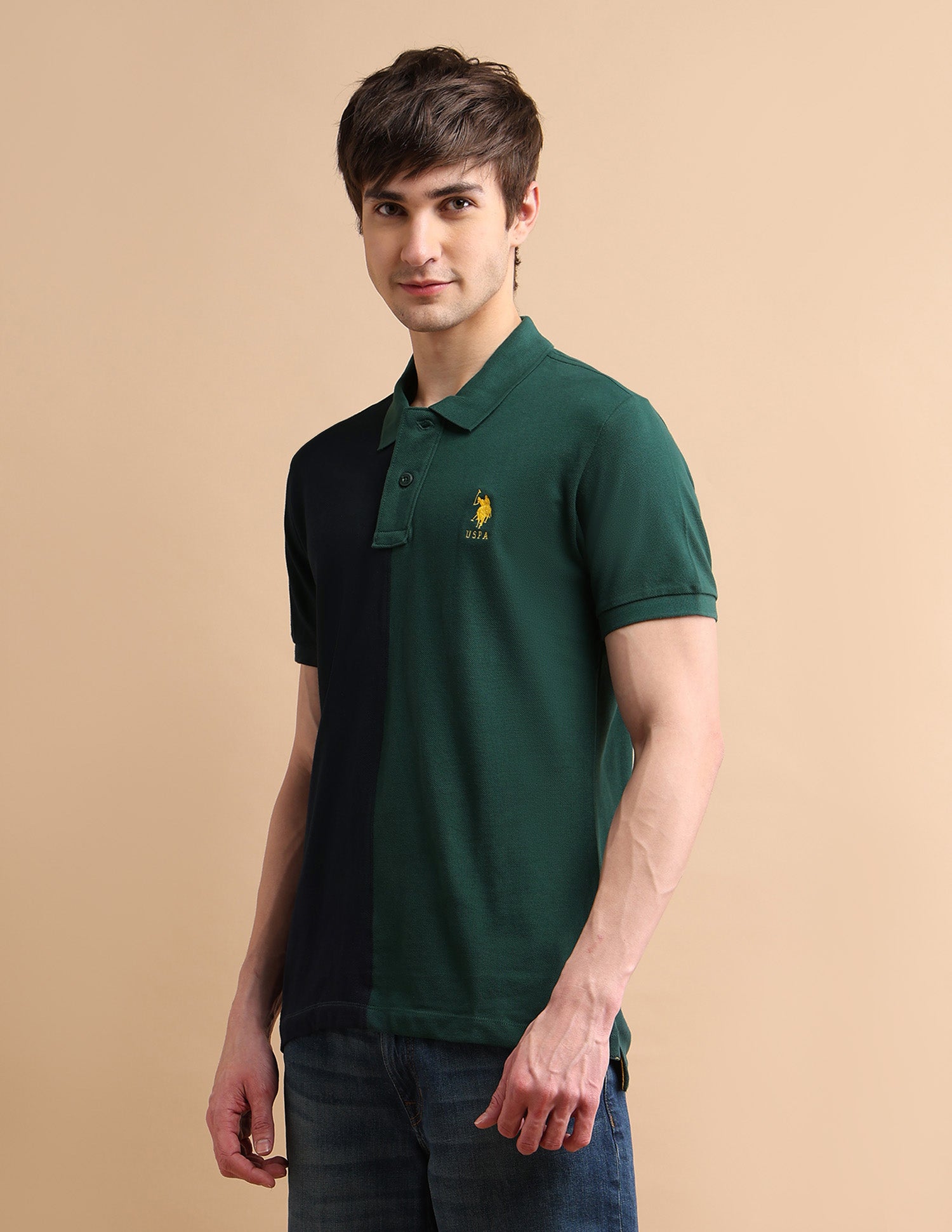 Colour Block Polo Shirt Dark Green and Navy - U.S. POLO ASSN. | Large