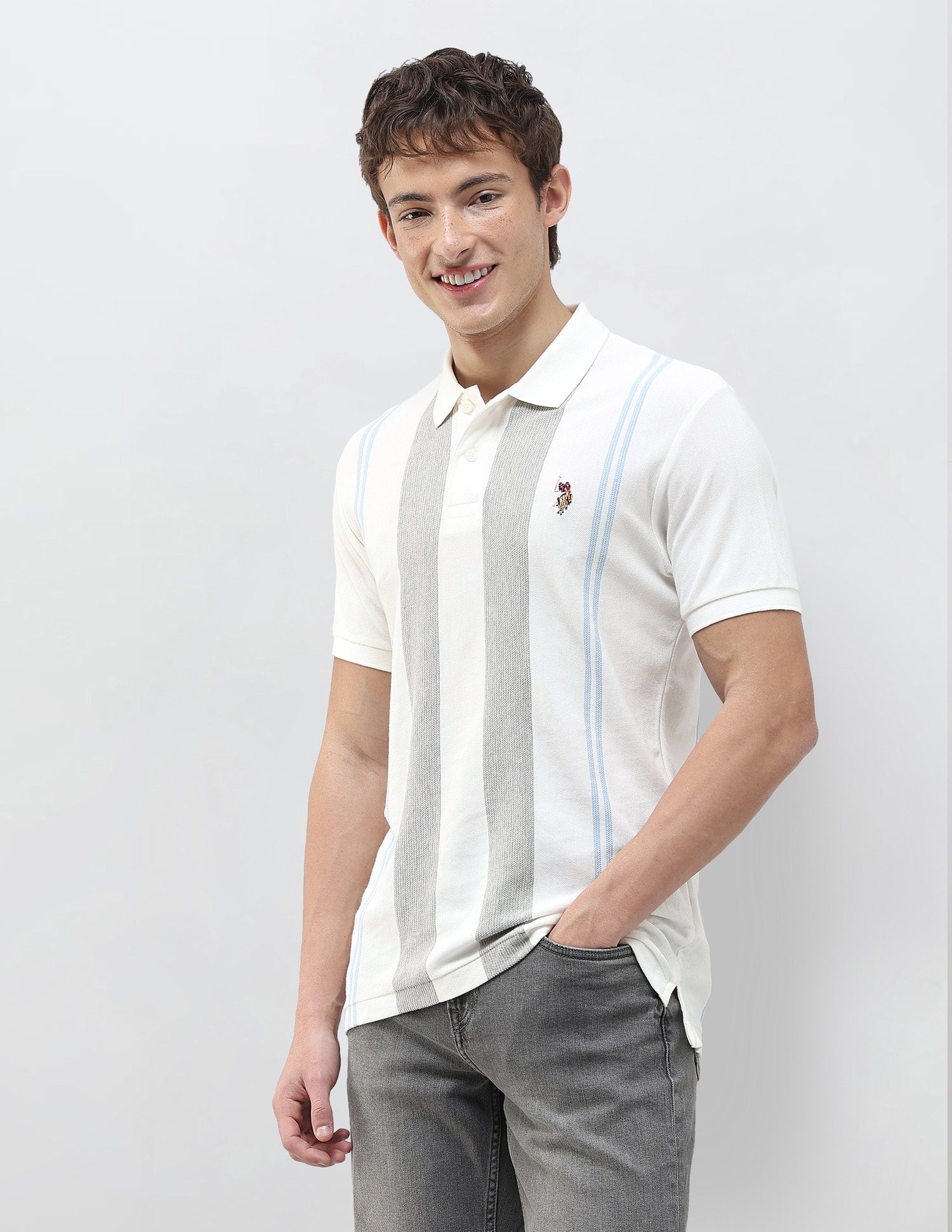 Vertical Striped Muscle Fit Polo Shirt White - U.S. Polo Assn. India | Large