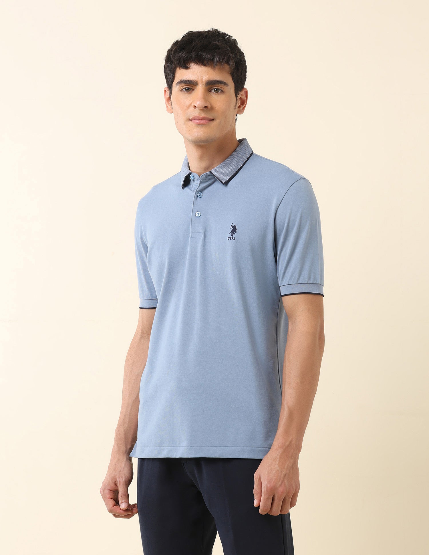 Solid Slim Fit Polo Shirt Light Blue - U.S. Polo Assn. India | Large