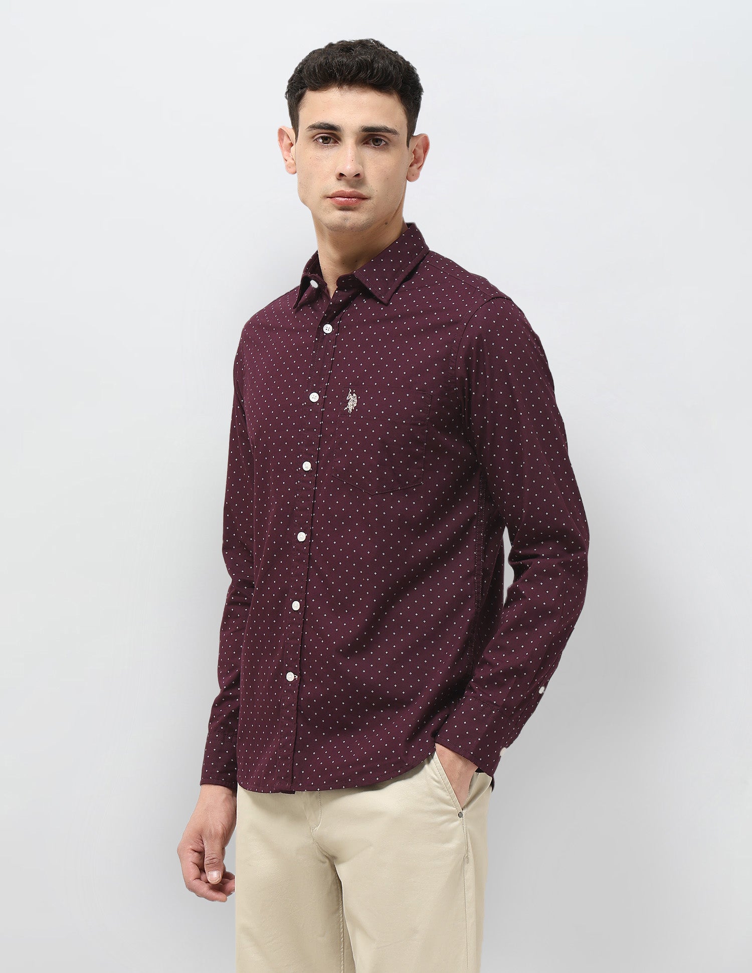 Tailored Fit All-Over Printed Shirt Wine - U.S. Polo Assn. India | Large