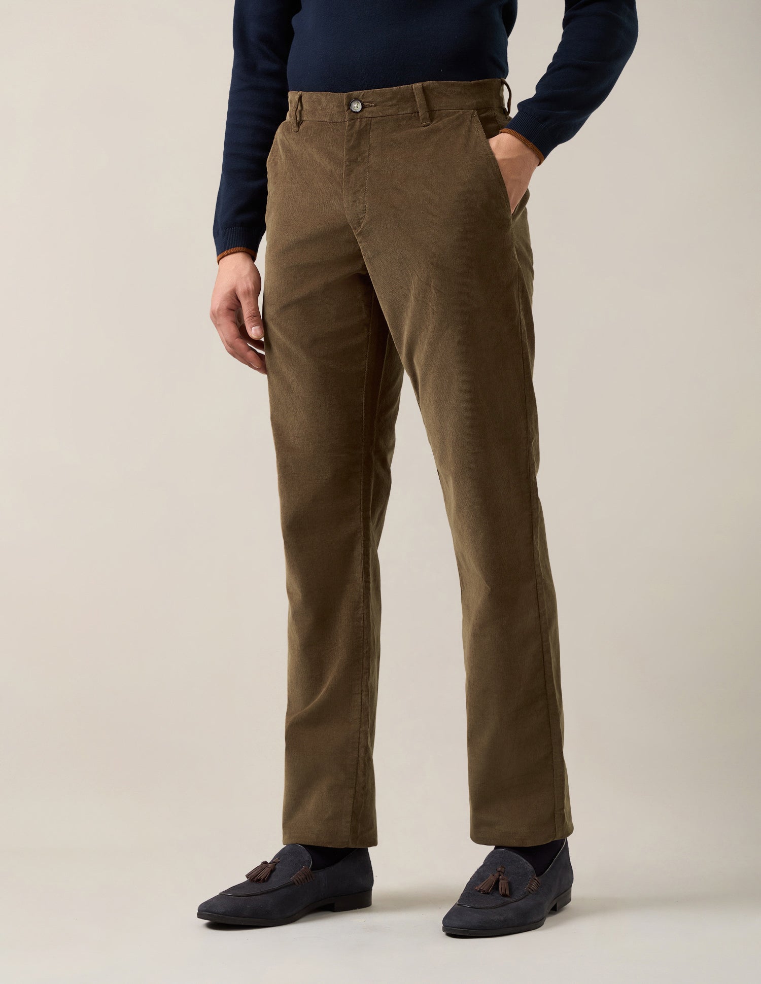 Riley Straight Fit Corduroy Trousers Tan - U.S. Polo Assn. India | Large