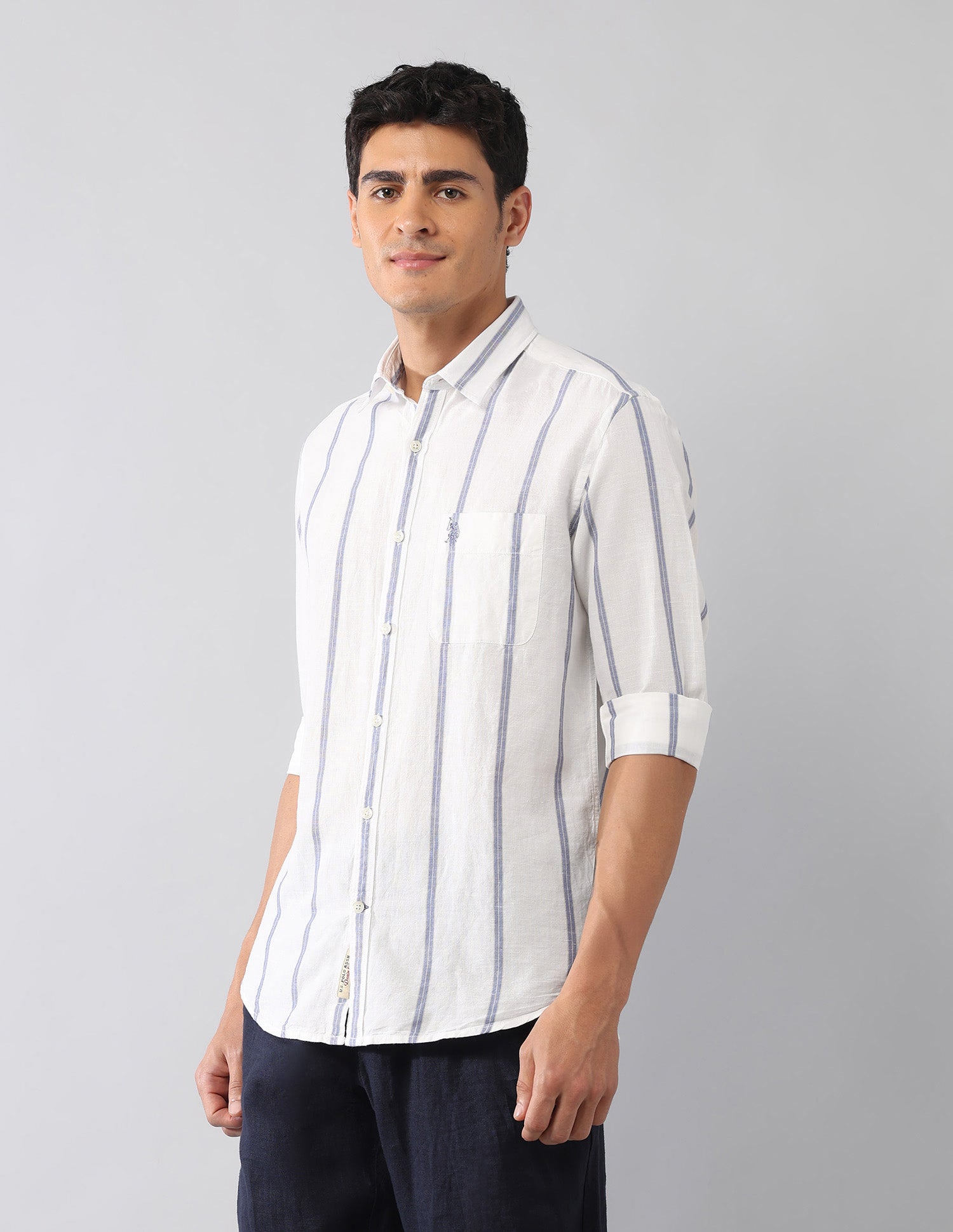 Vertical Striped Poplin Regular Fit Shirt White - U.S. Polo Assn. India | Large