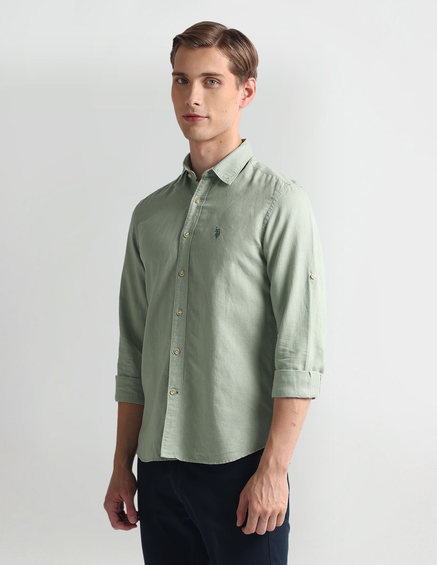 Slim Fit Solid Shirt Light Green - U.S. Polo Assn. India | Large