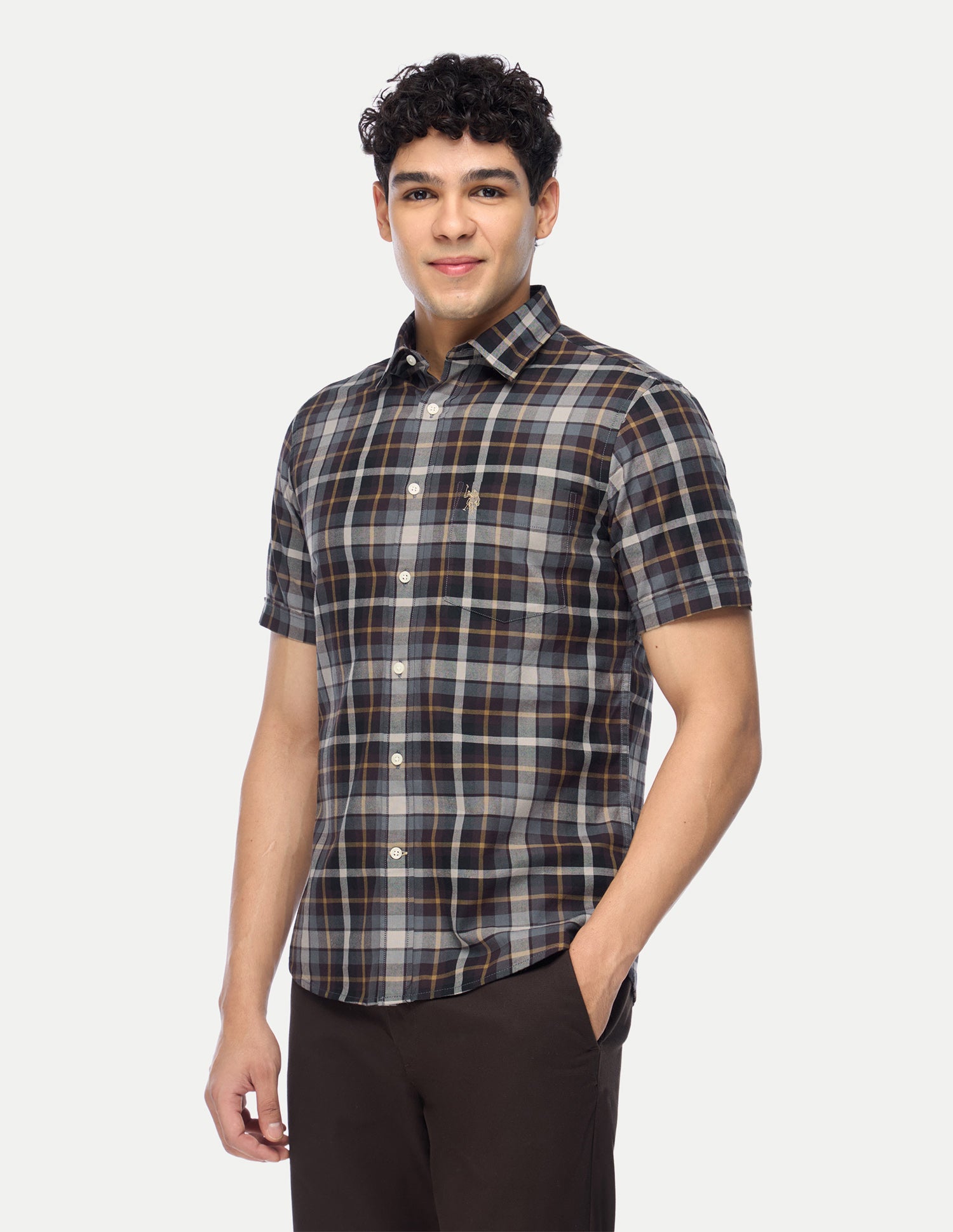 Plaid Checked Tailored Fit Shirt Choco - U.S. Polo Assn. India | Large