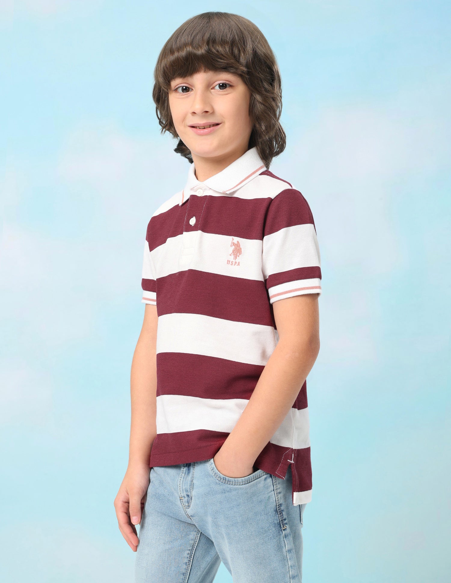 Horizontal Striped Regular Fit Polo Shirt Light Brown - U.S. Polo Assn. India | Large