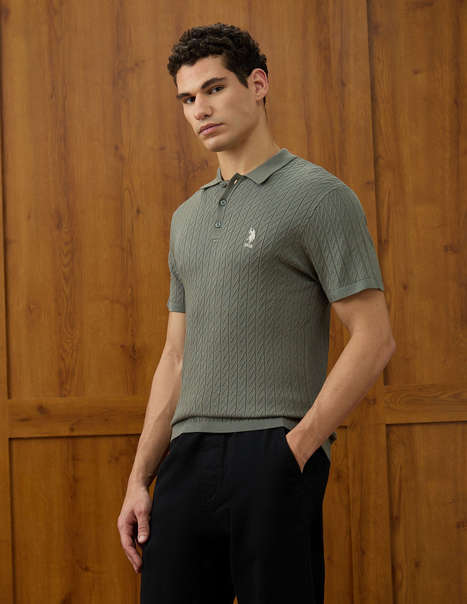 Patterned Knit Equestrian Aisle Theater Polo Shirt Light Green - U.S. POLO ASSN. | Large