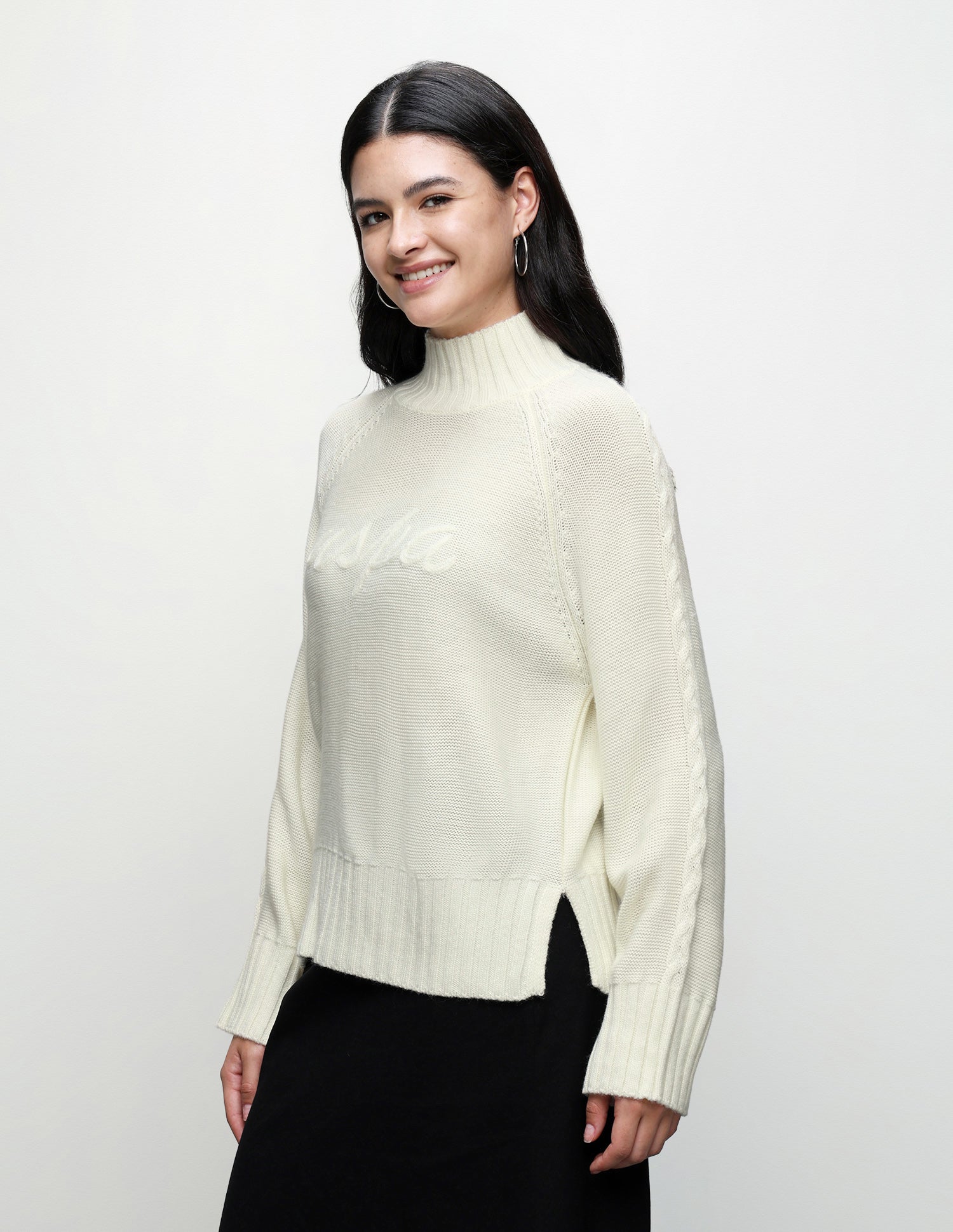 Brand Applique Cable Knit Sweater Off-White - U.S. Polo Assn. India | Large