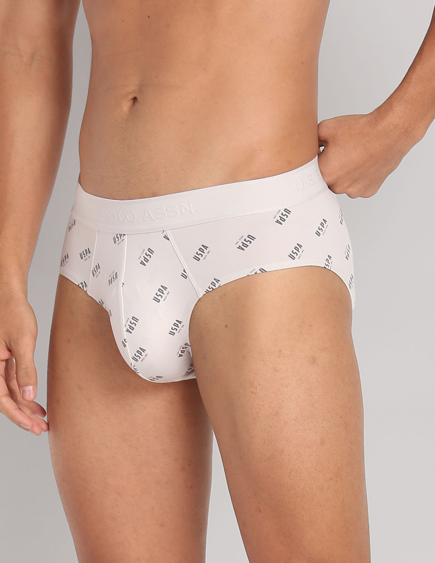 Nylon Stretch Printed AB002 Active Briefs - Pack Of 1 Oyster Mushroom - U.S. POLO ASSN. | Large