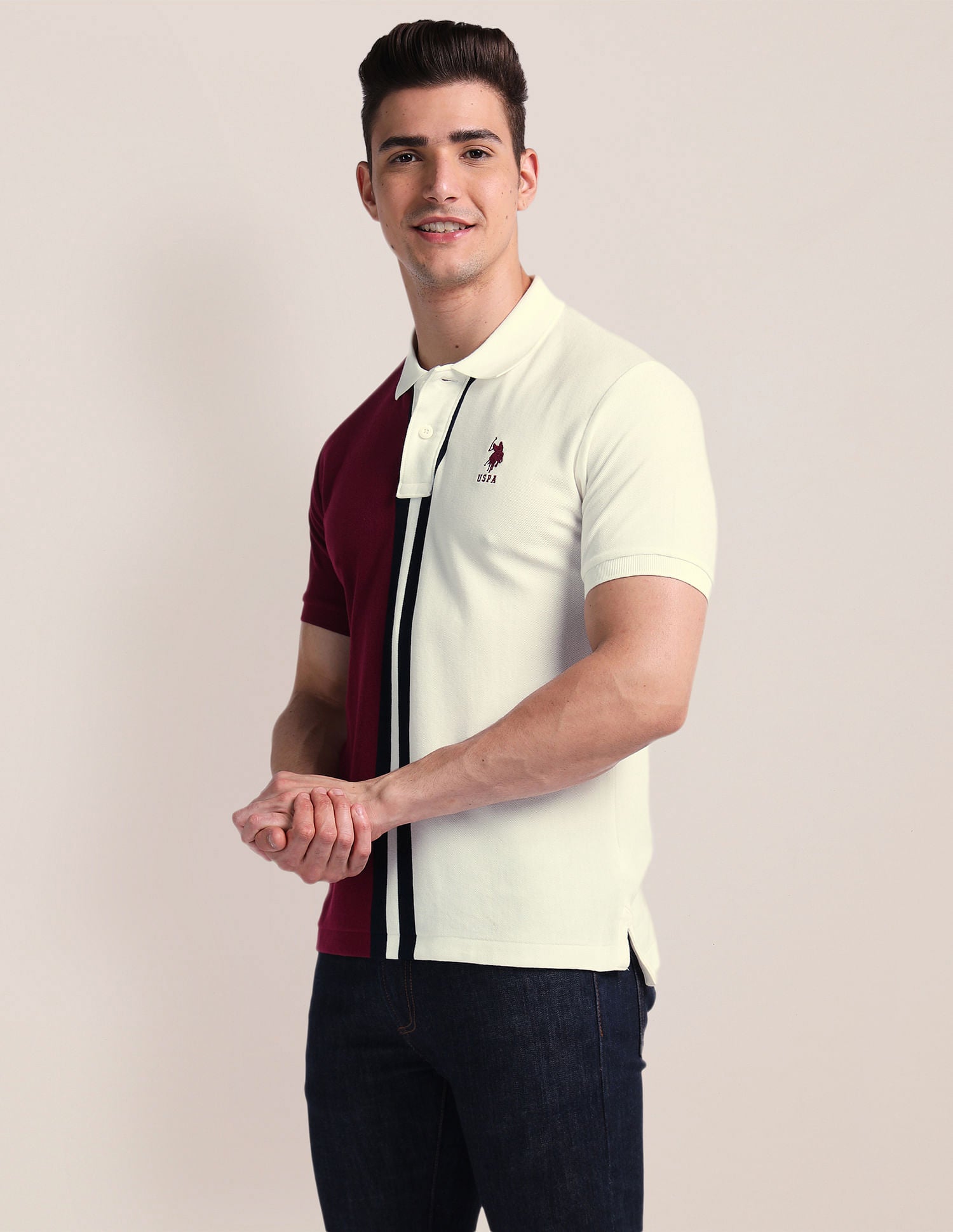 Slim Fit Colour Block Polo Shirt Maroon - U.S. Polo Assn. India | Large