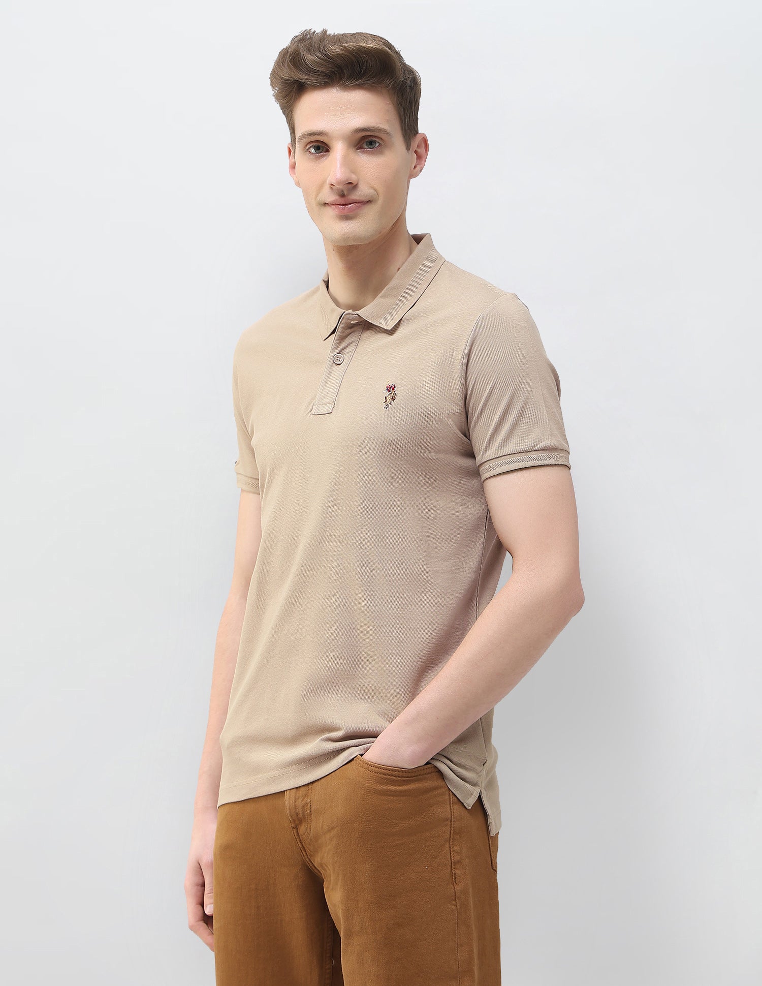 Solid Motel On The Coast Polo Shirt Khaki - U.S. Polo Assn. India | Large