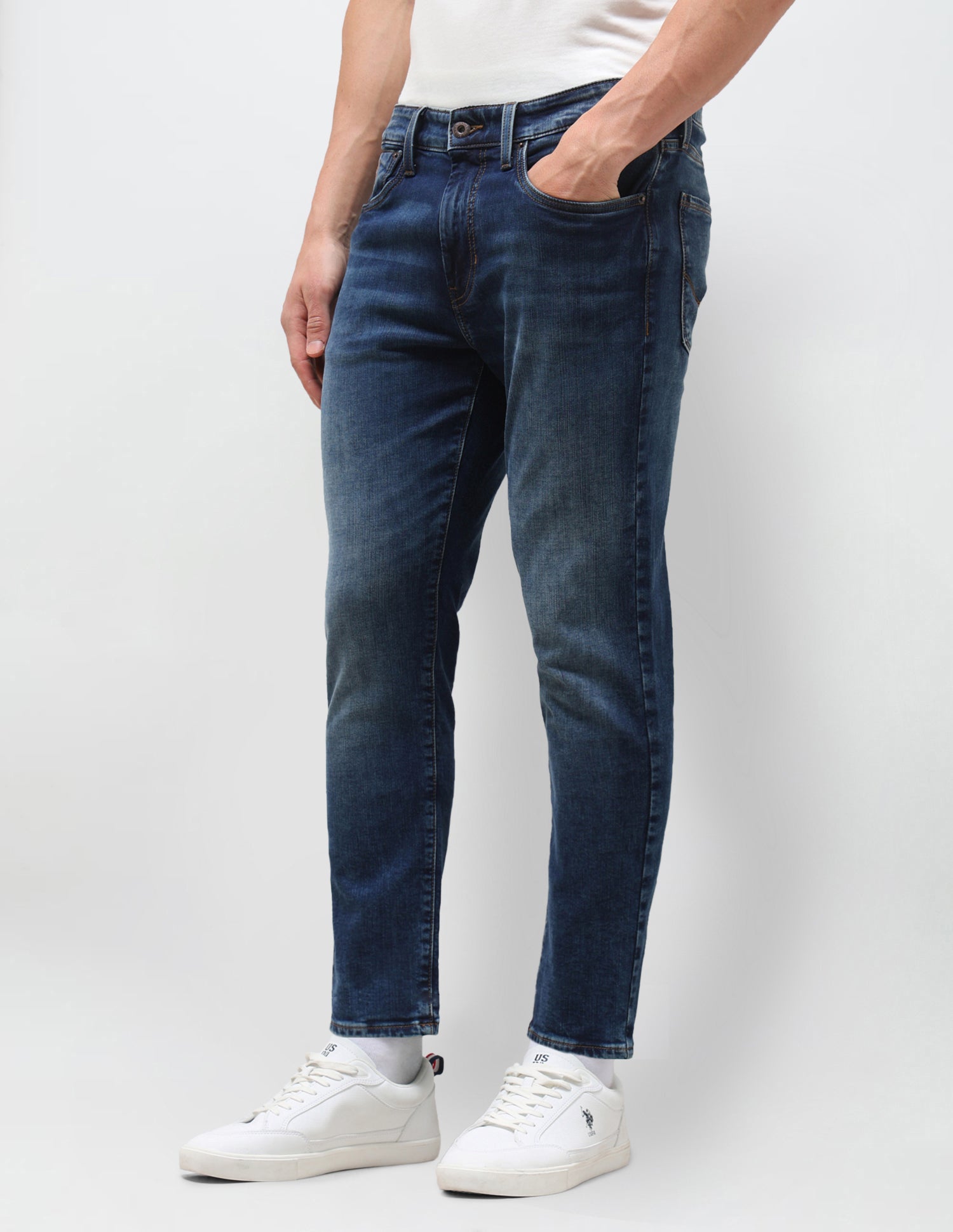 Cole Comfort Cropped Fit Blue Jeans Mid Blue - U.S. Polo Assn. India | Large