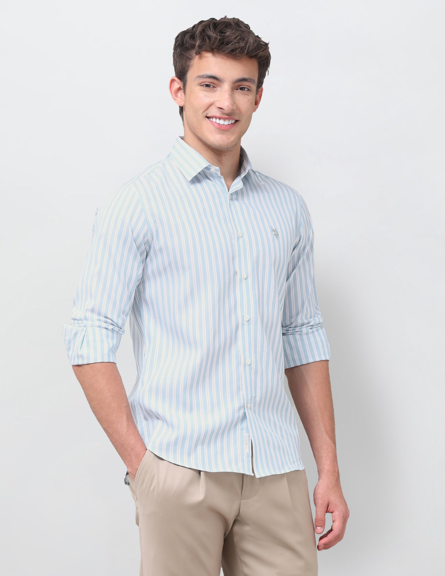 Vertical Striped Dobby Shirt Teal - U.S. Polo Assn. India | Large
