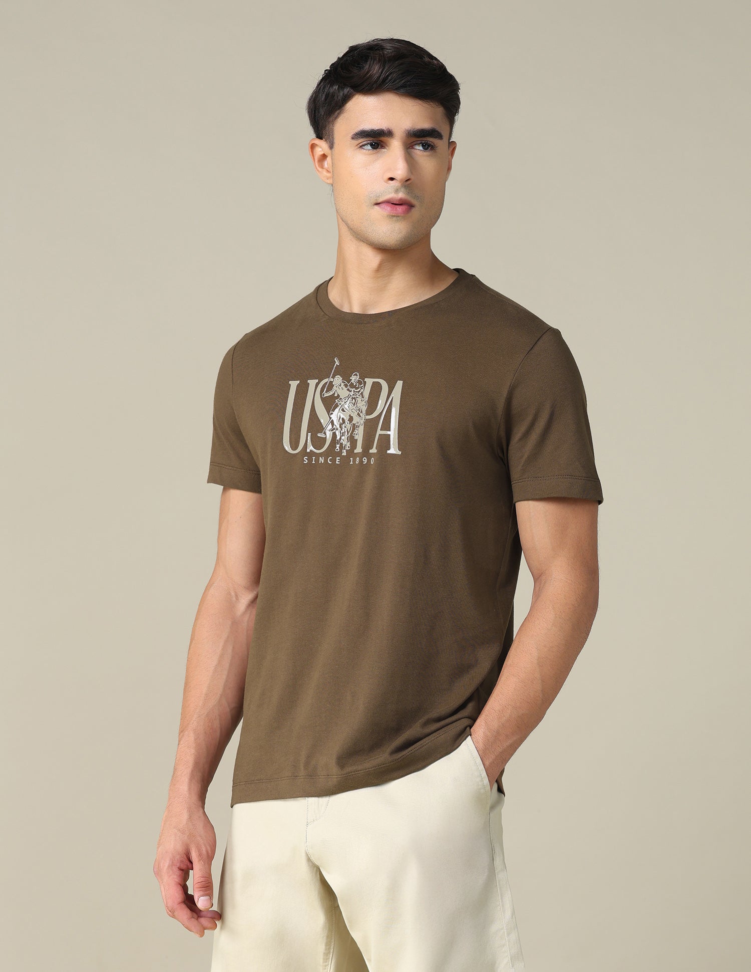 Brand Printed Regular Fit T-shirt Brown - U.S. POLO ASSN. | Large