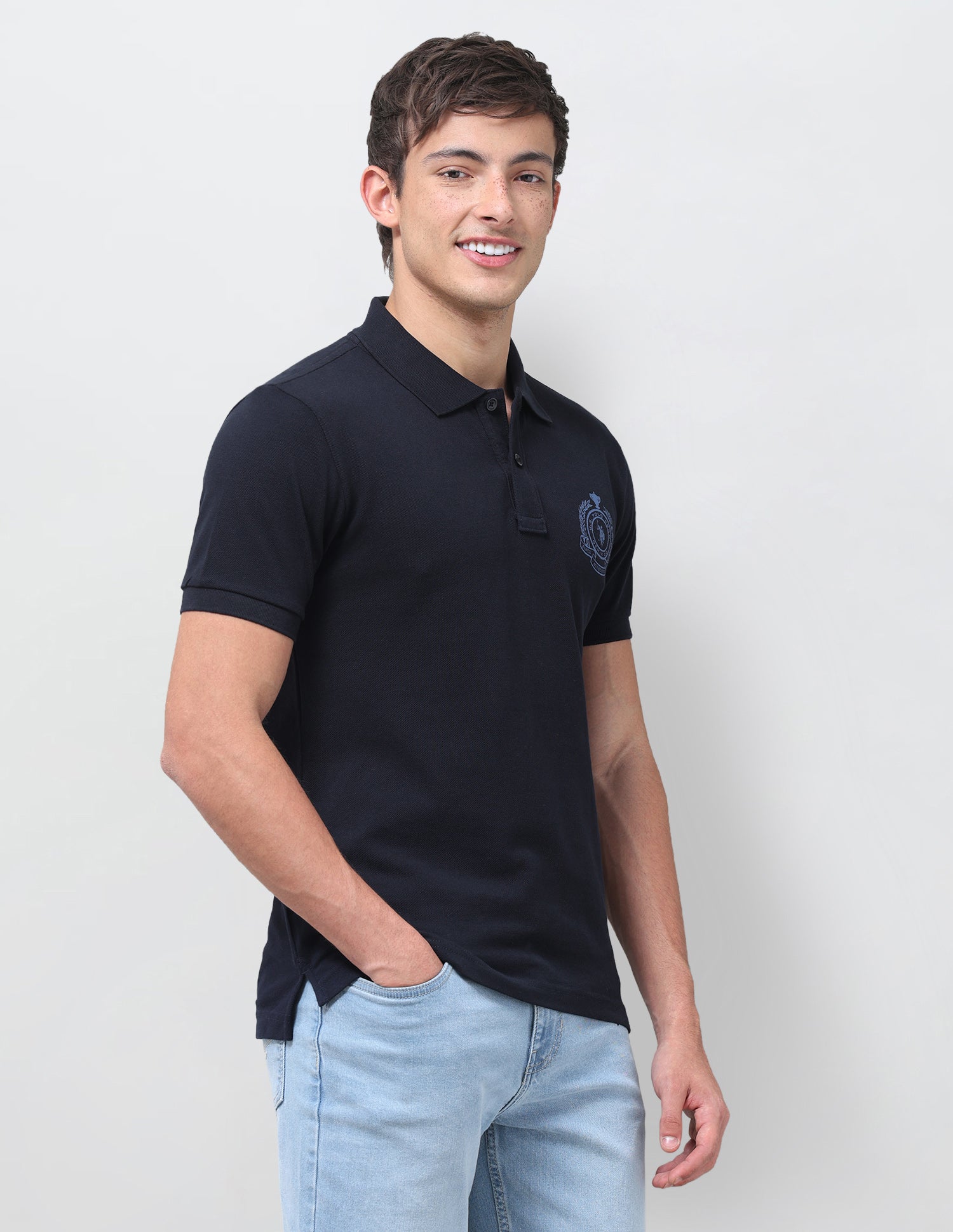 Graphic Brand Printed Slim Fit Polo Shirt Navy - U.S. Polo Assn. India | Large