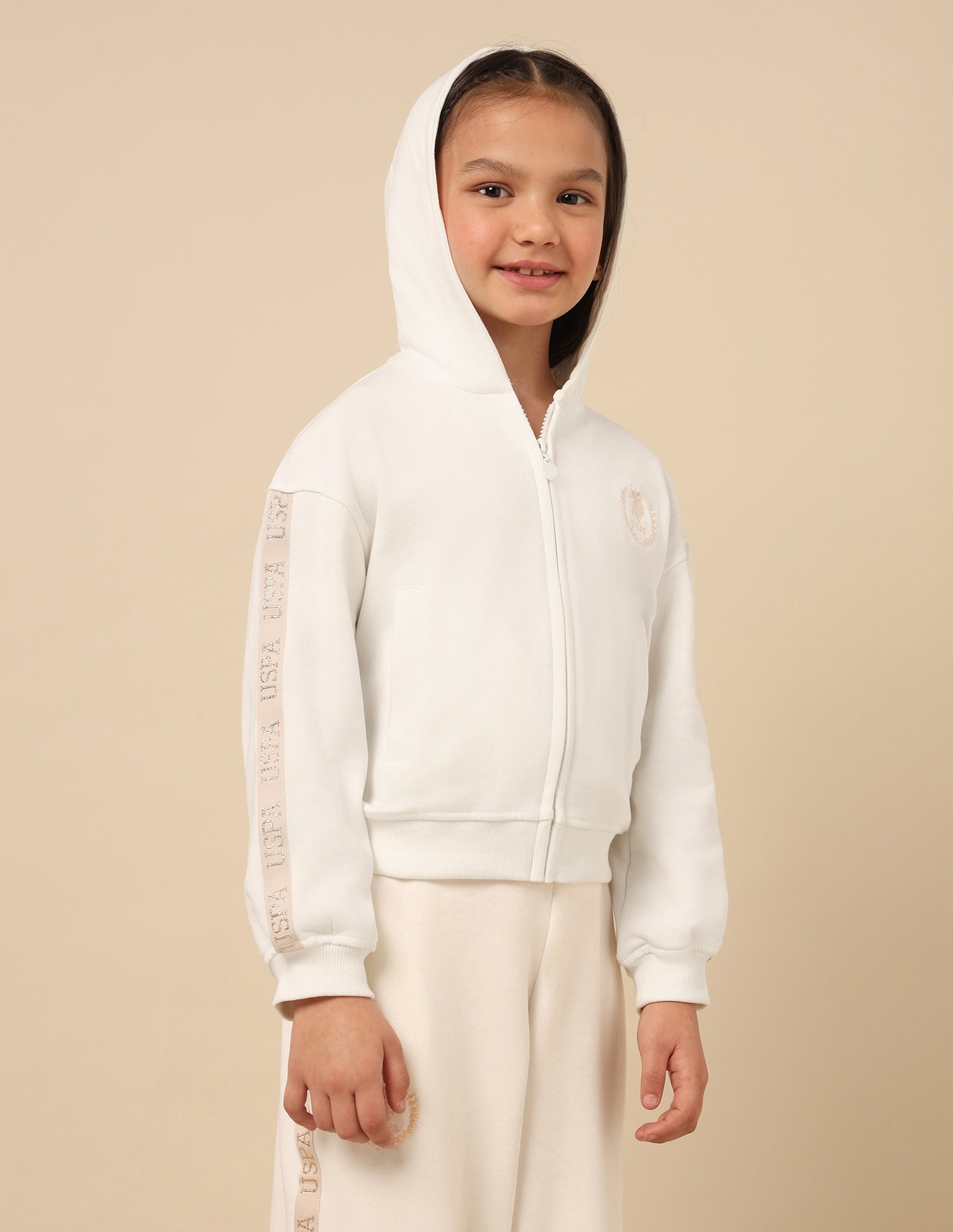 Girls Solid Regular Fit Sweatshirt Off White - U.S. POLO ASSN. | Large