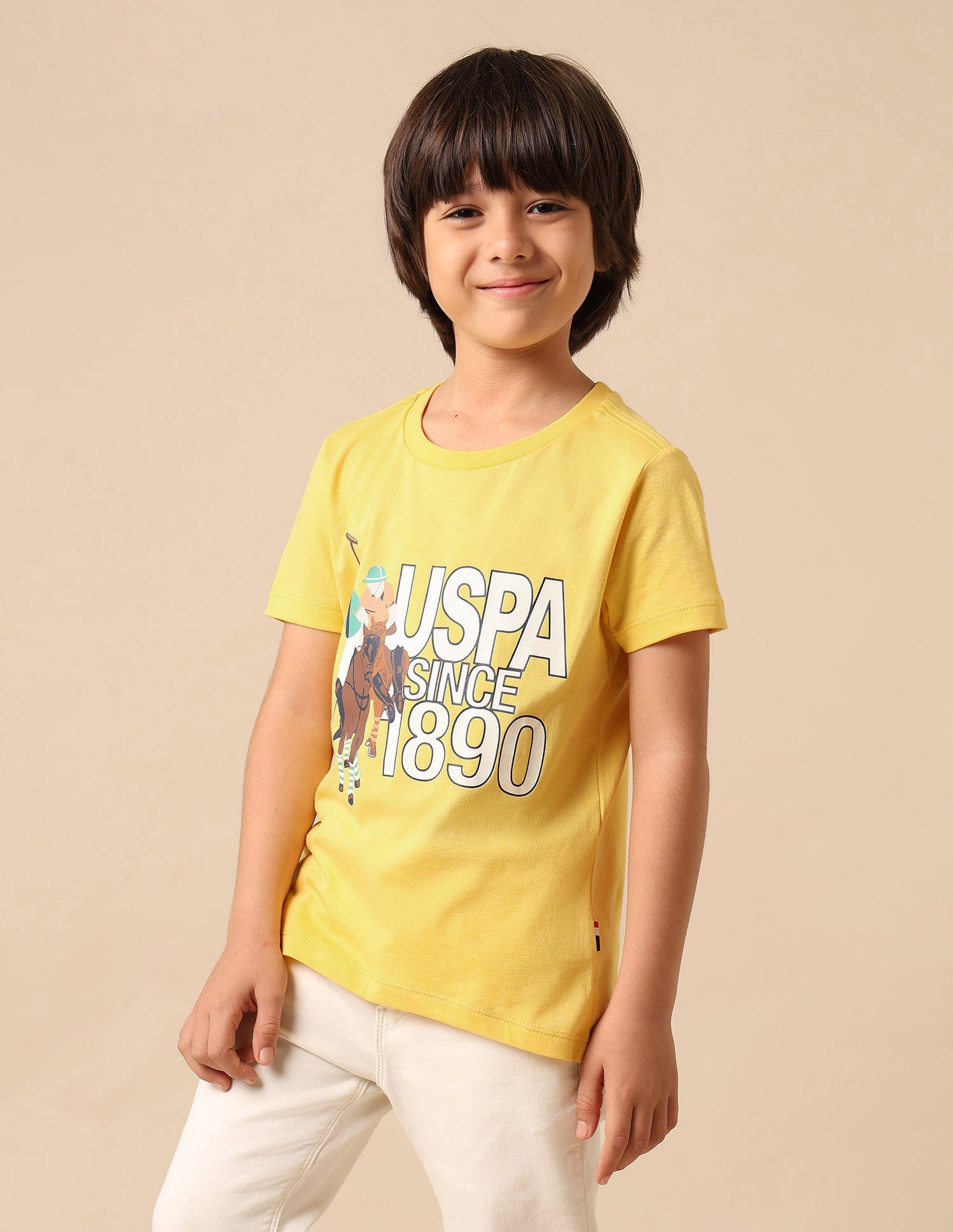 Boys Graphic Brand Printed Regular Fit T Shirt Yellow - U.S. POLO ASSN. | Large