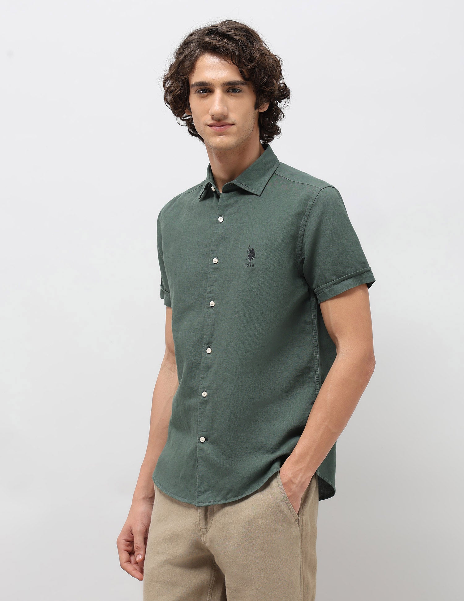 Solid Regular Fit Shirt Green - U.S. POLO ASSN. | Large