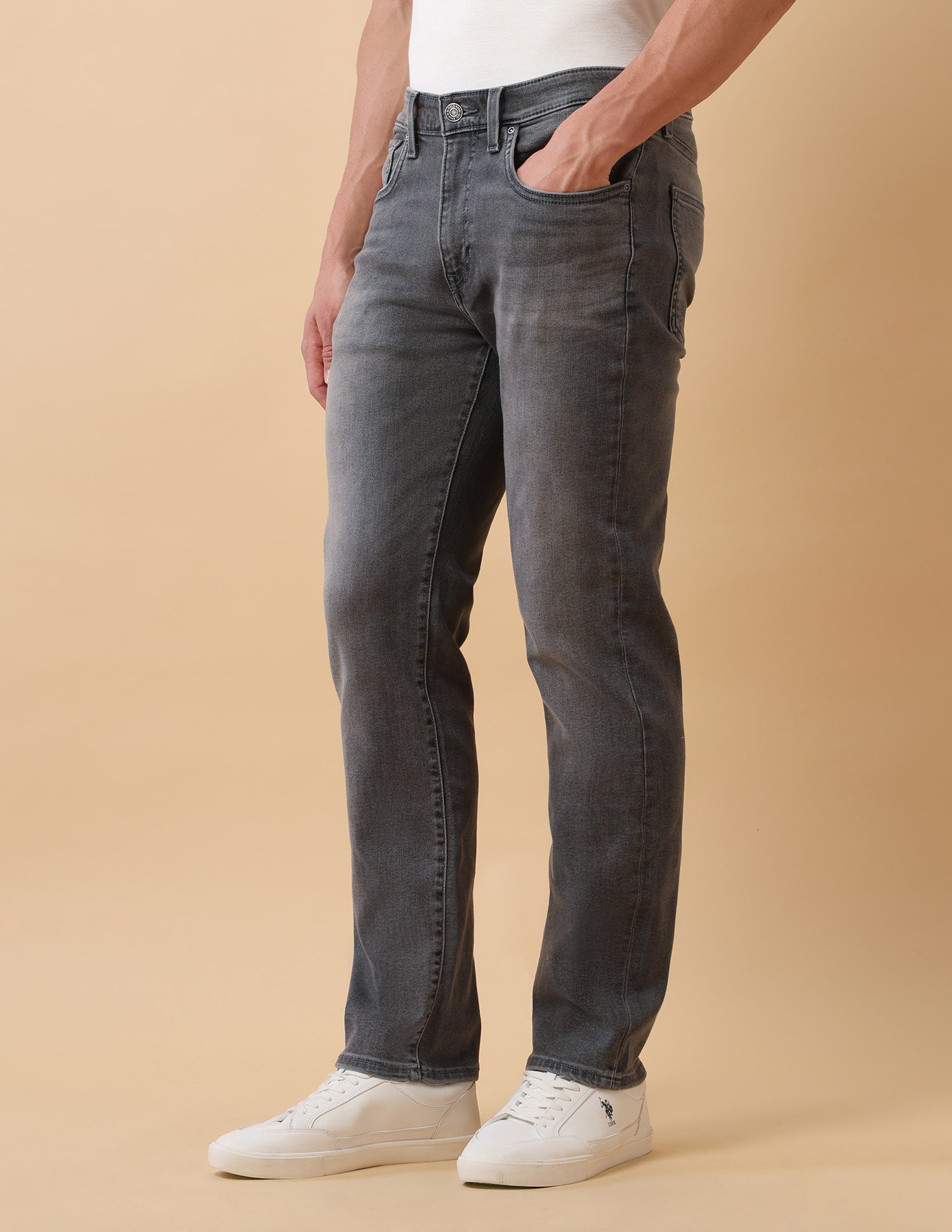 Pacho X Harold Slim Straight Fit Grey Jeans Mid Blue - U.S. Polo Assn. India | Large