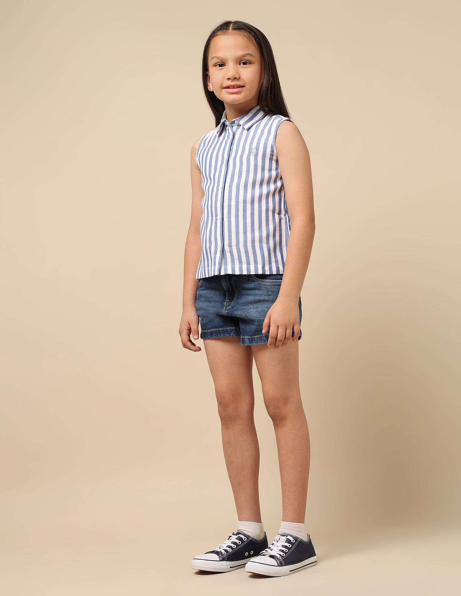 Vertical Stripe Herringbone Top Blue - U.S. Polo Assn. India | Large