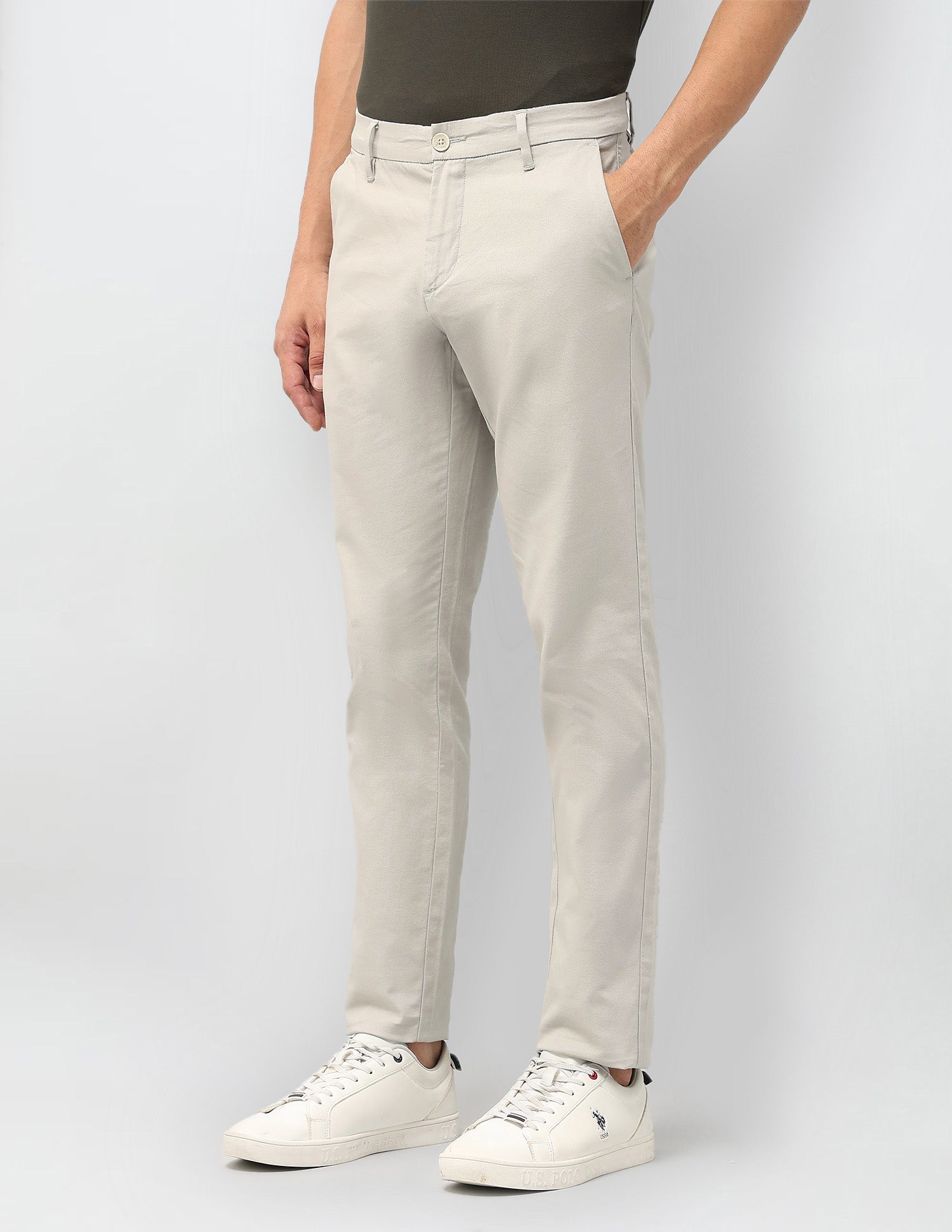 Textured Austin Slim Fit Trousers Ecru - U.S. POLO ASSN. | Large