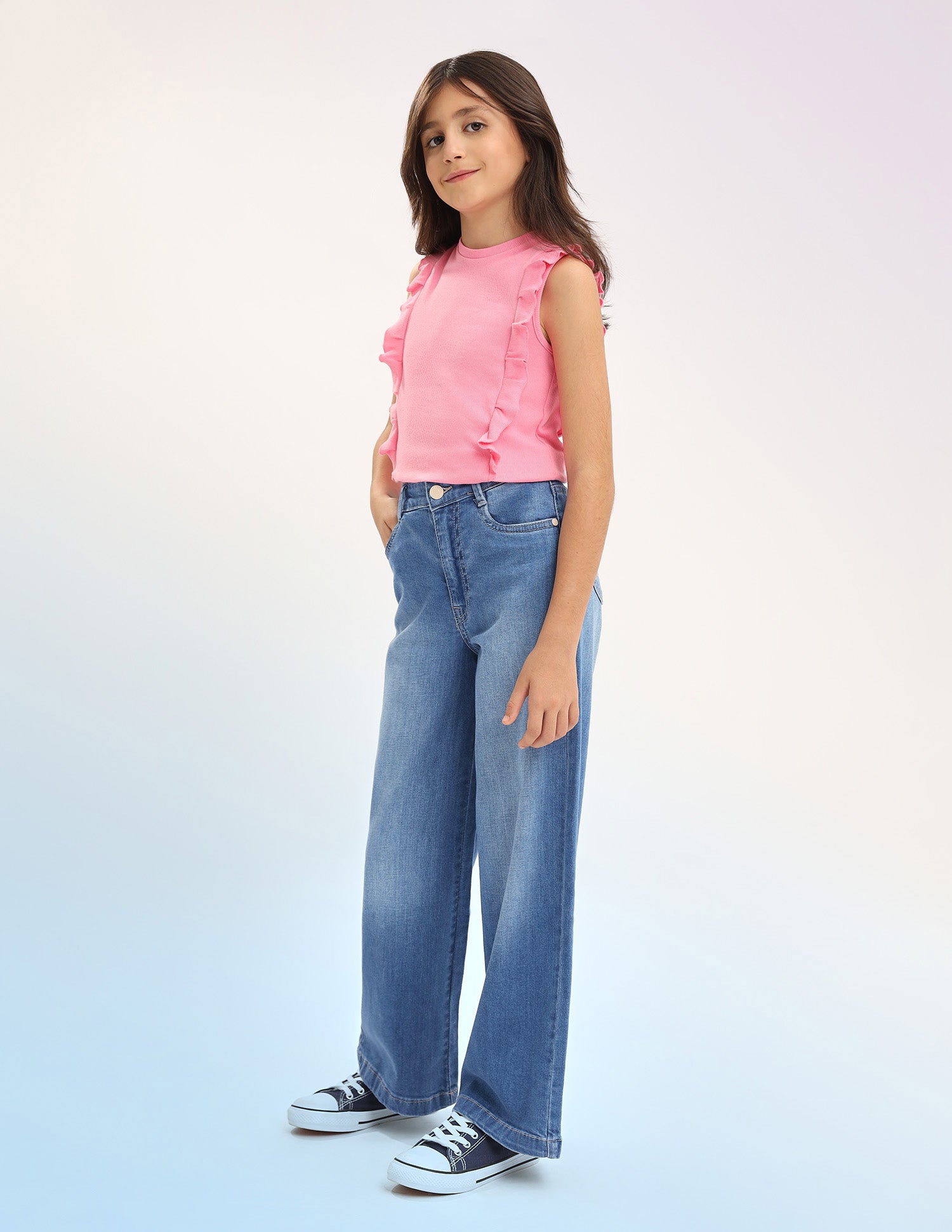 Girls Wide Leg Fit Blue Jeans Blue - U.S. POLO ASSN. | Large