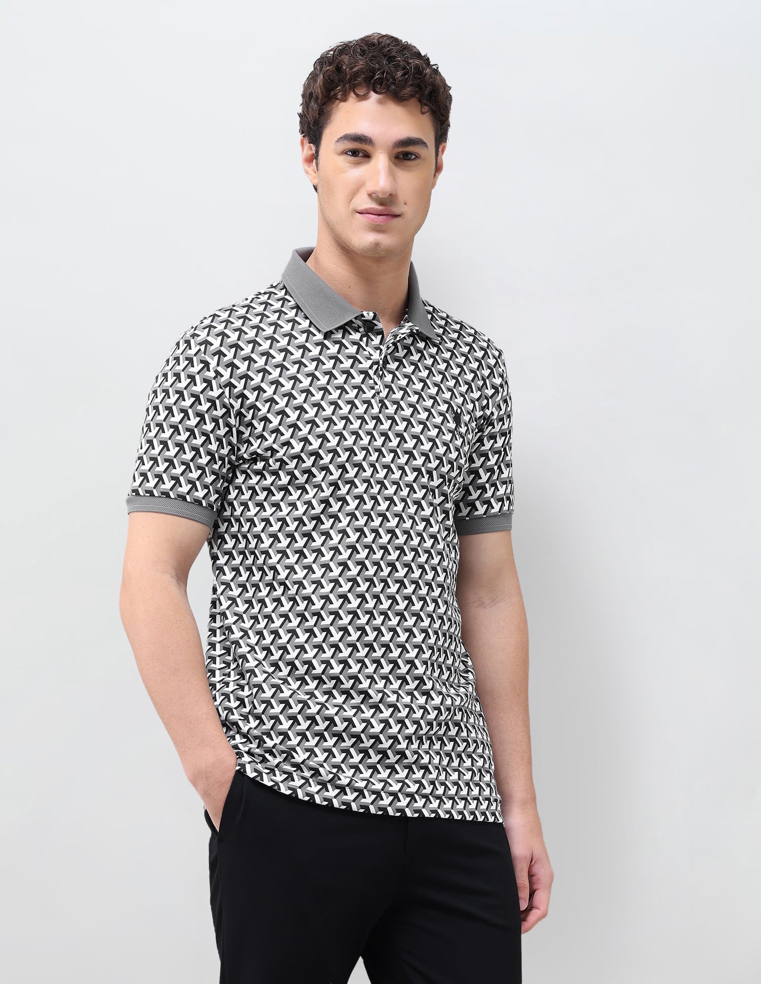 Geometric Printed Slim Fit Polo Shirt Black - U.S. Polo Assn. India | Large
