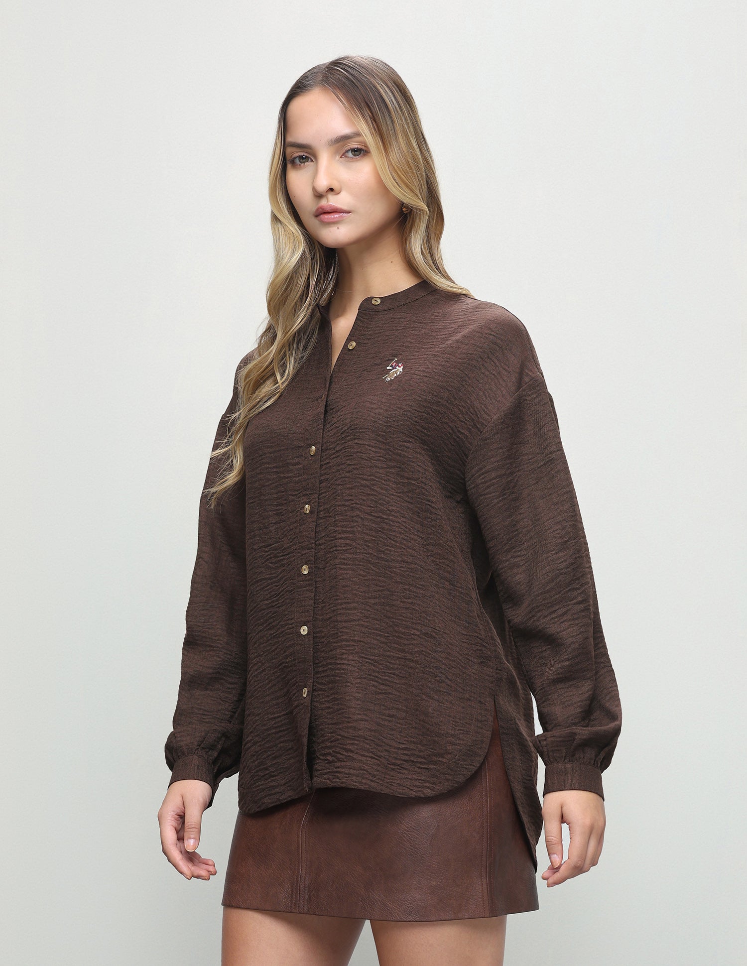 Textured Relaxed Fit Shirt Brown - U.S. Polo Assn. India | Large