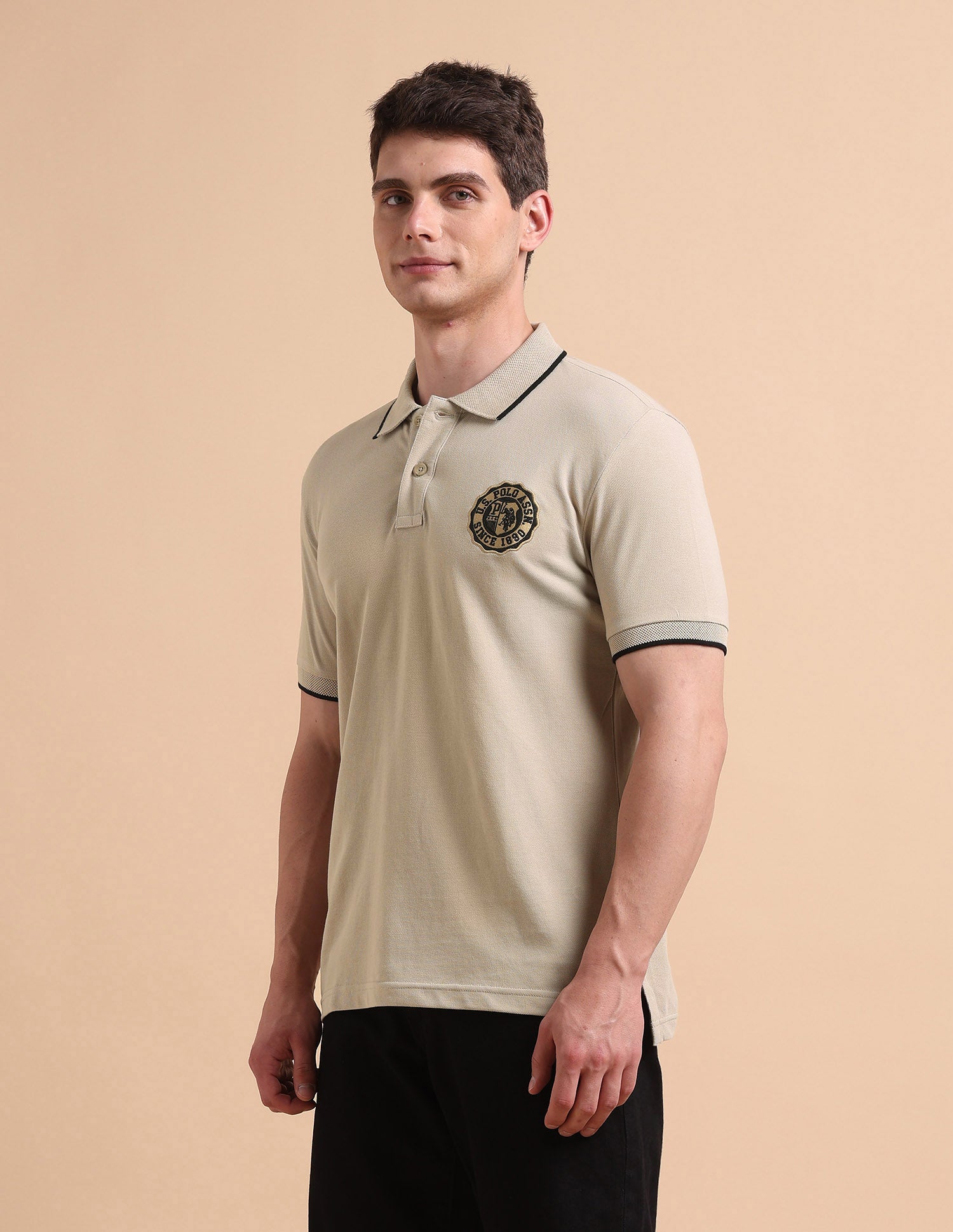 Solid Pure Cotton Polo Shirt Beige - U.S. POLO ASSN. | Large