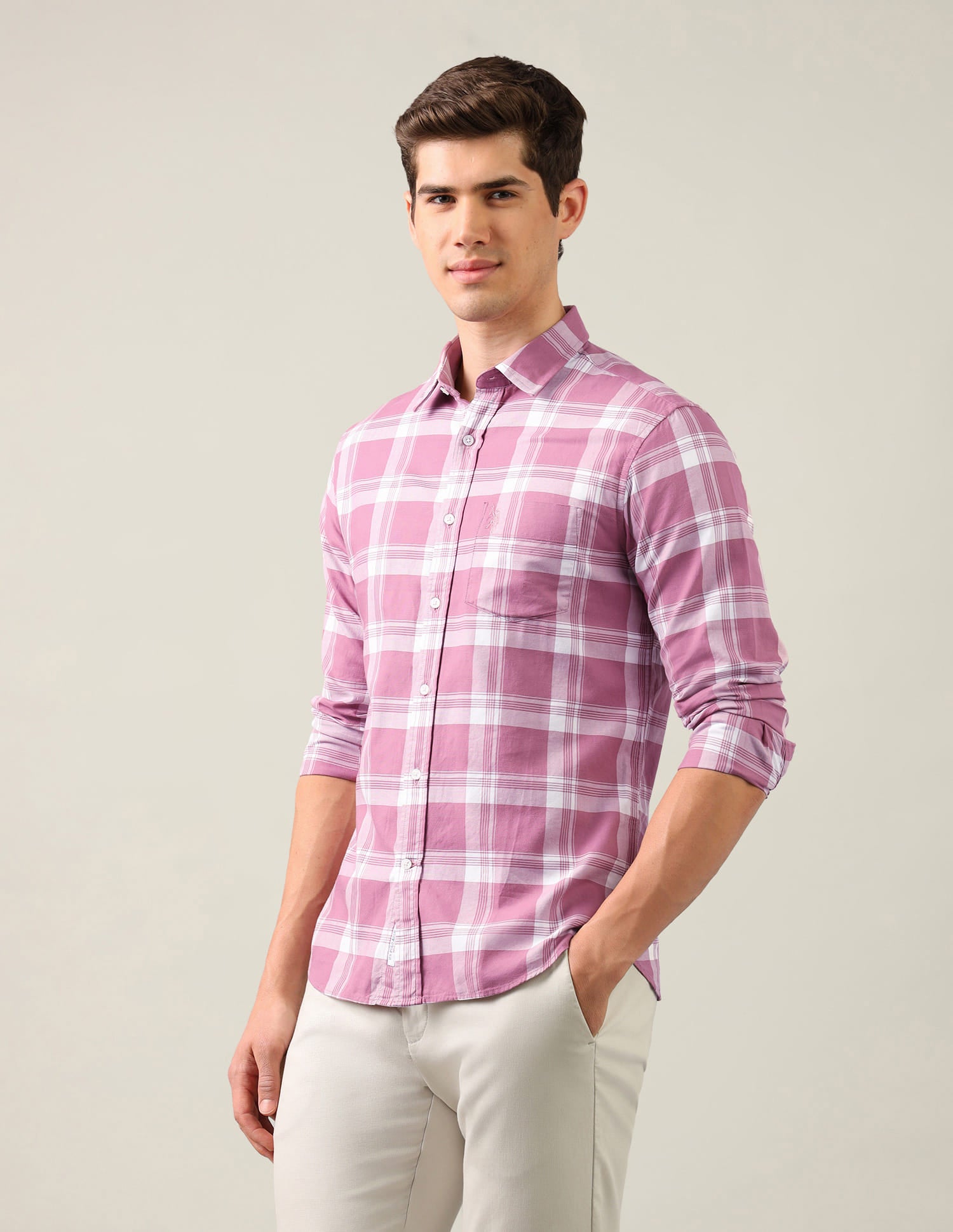 Grid Tattersall Checked Tailored Fit Shirt Pink - U.S. Polo Assn. India | Large