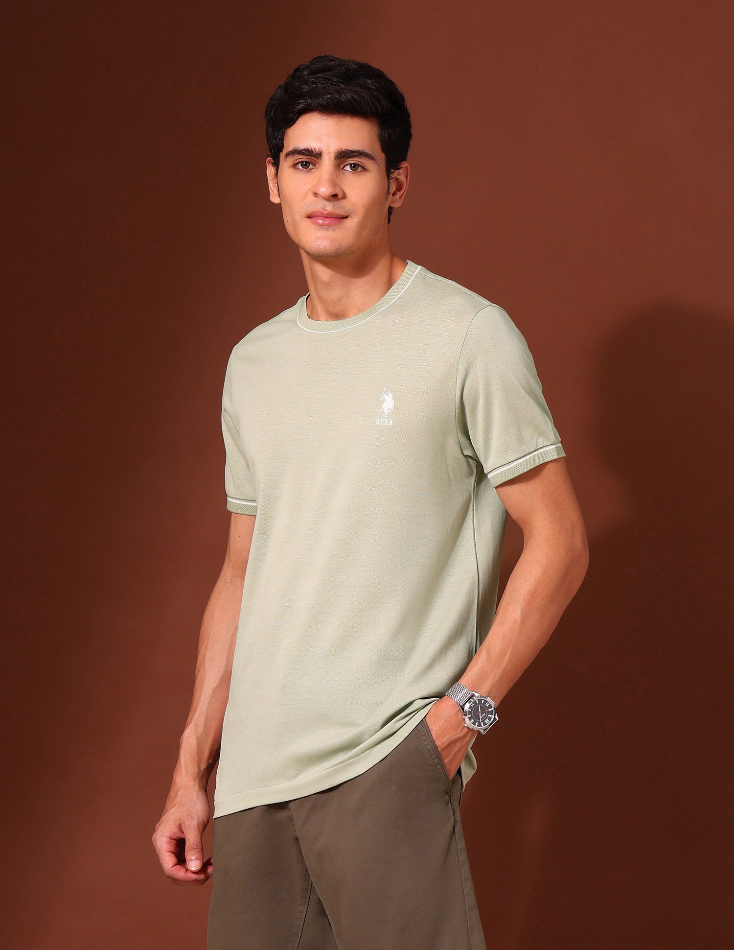 Solid Pure Cotton Classic T-Shirt Light Green - U.S. Polo Assn. India | Large