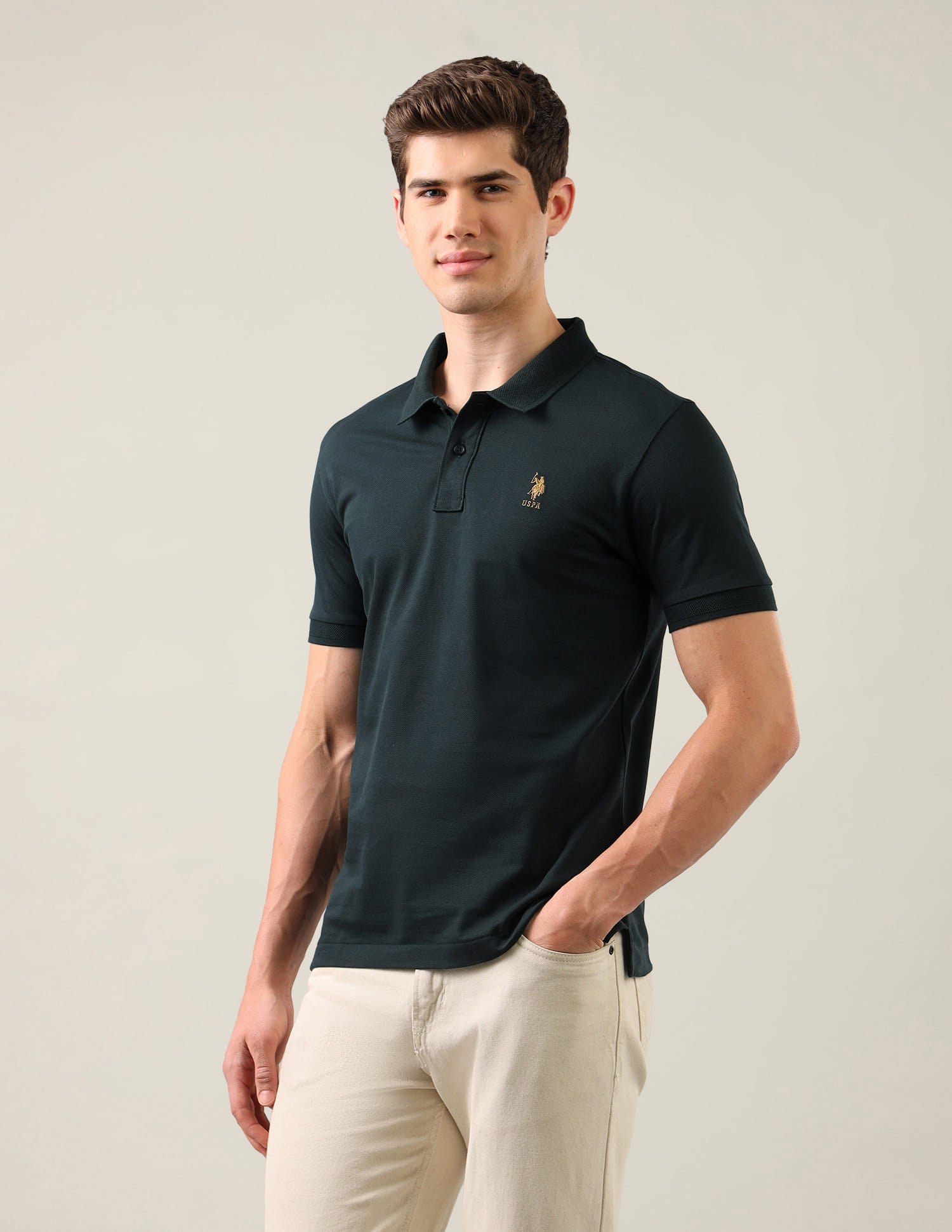 Brand Embroidered Slim Fit Polo Shirt Green - U.S. Polo Assn. India | Large