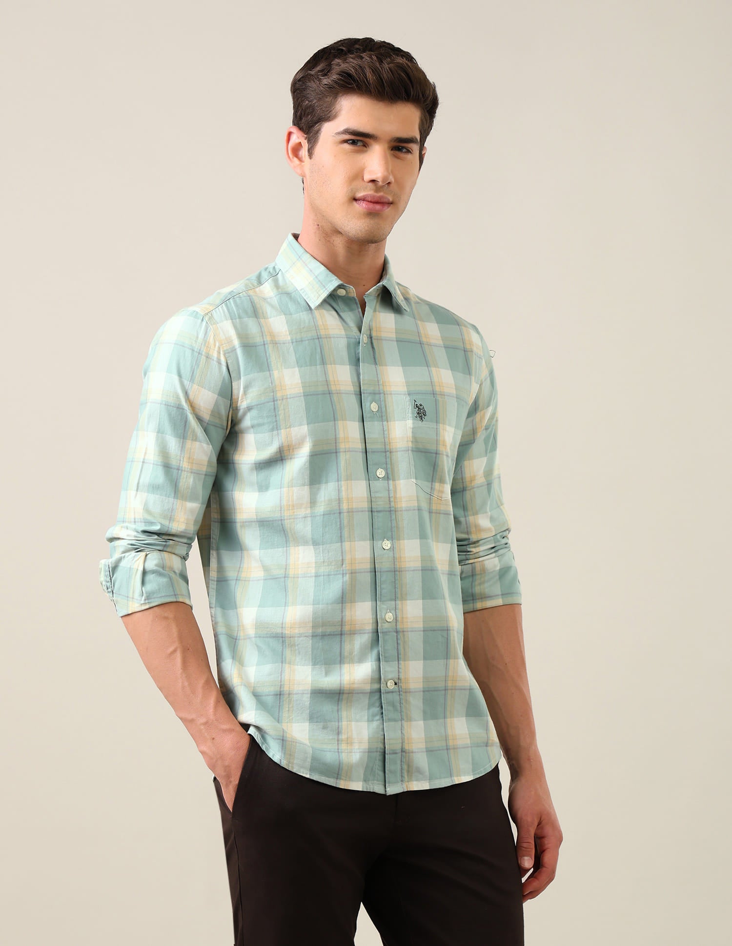 Twill Grid Tattersall Checked Shirt Green - U.S. Polo Assn. India | Large