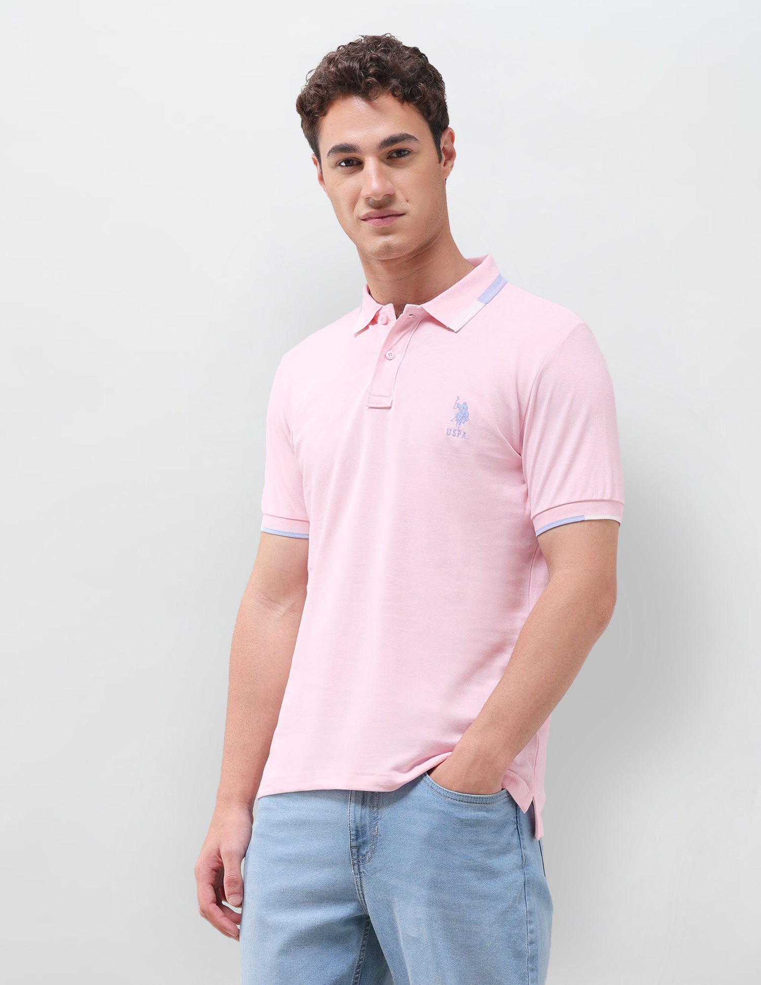Solid Regular Fit Polo Shirt Light Pink - U.S. Polo Assn. India | Large