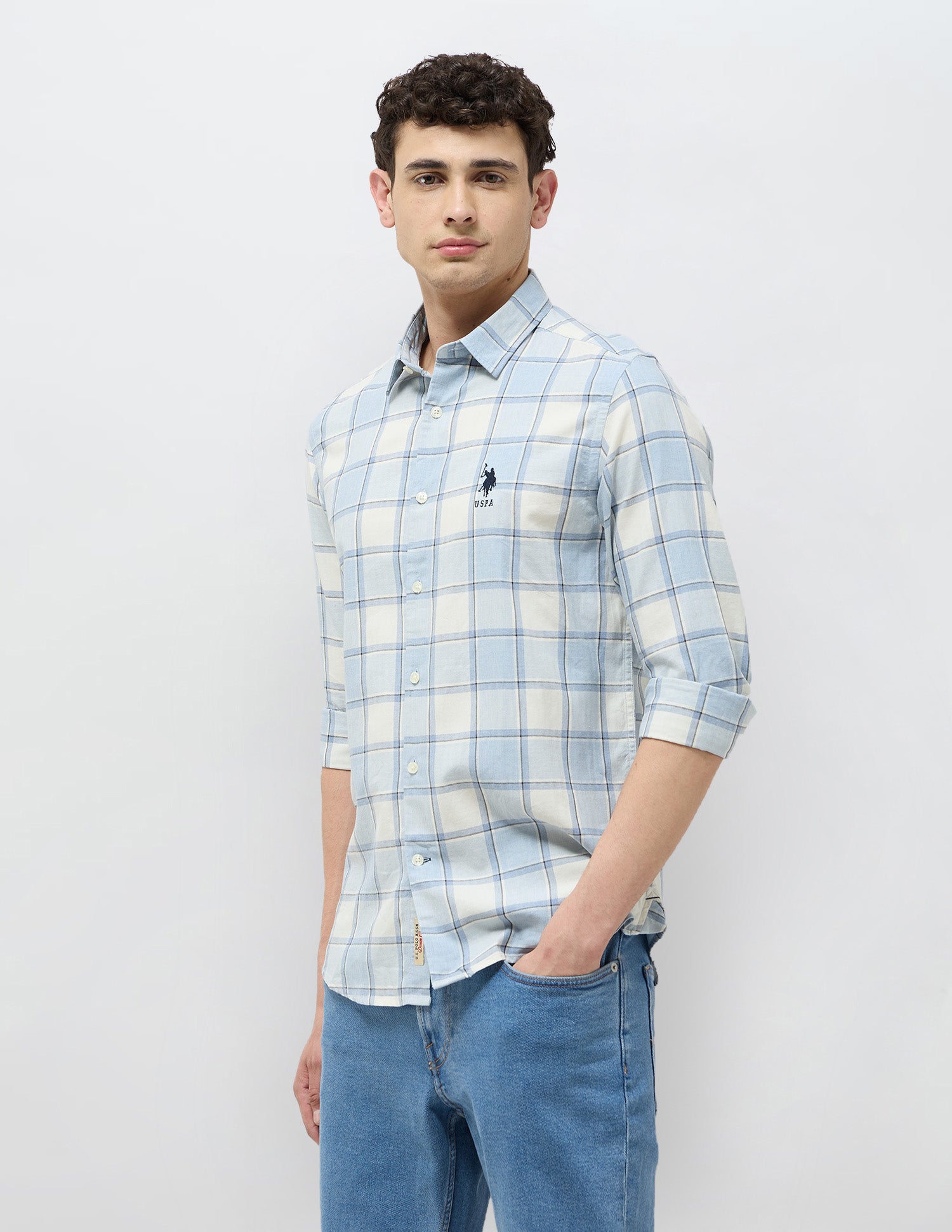 Regular Fit Grid Tattersall Checked Shirt Blue - U.S. POLO ASSN. | Large