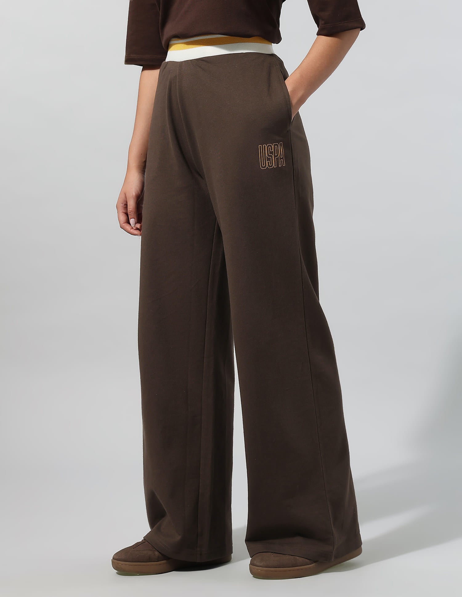 High Rise Wide Leg Trousers Brown - U.S. Polo Assn. India | Large
