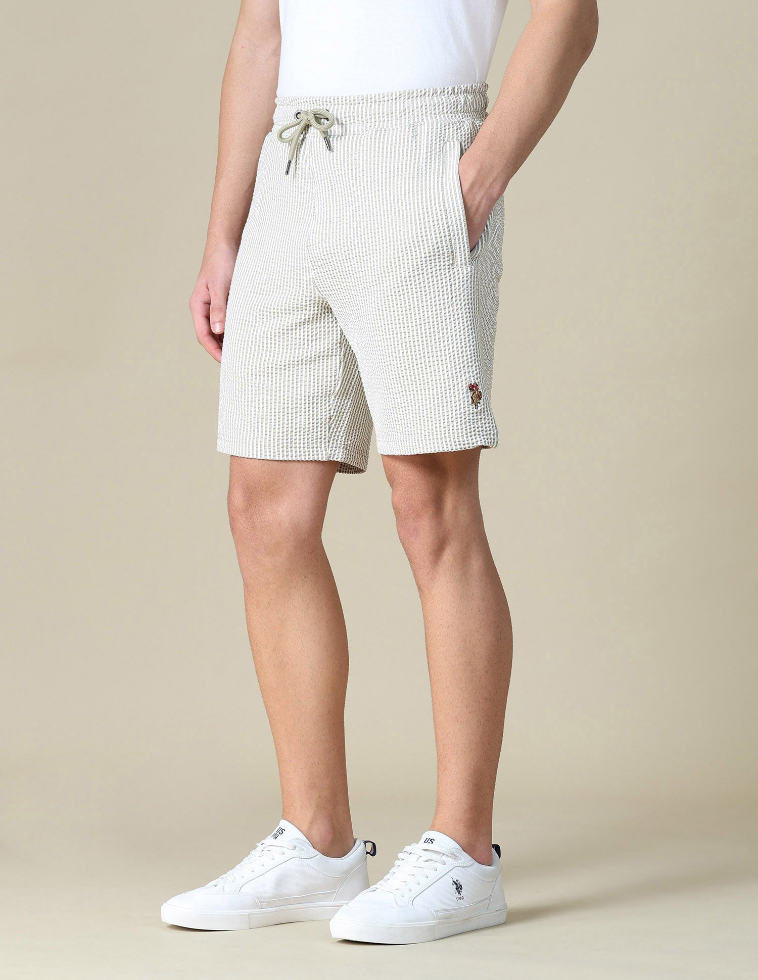 Vertical Striped Seersucker Shorts Khaki - U.S. Polo Assn. India | Large