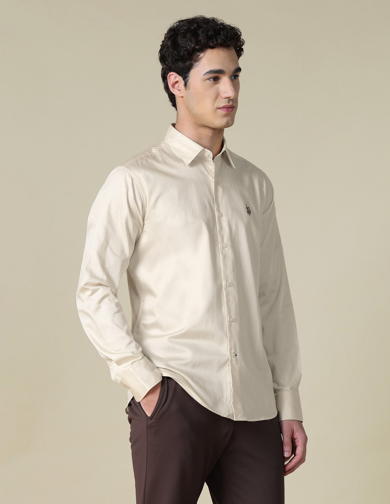 Solid Satin Shirt Off White - U.S. Polo Assn. India | Large