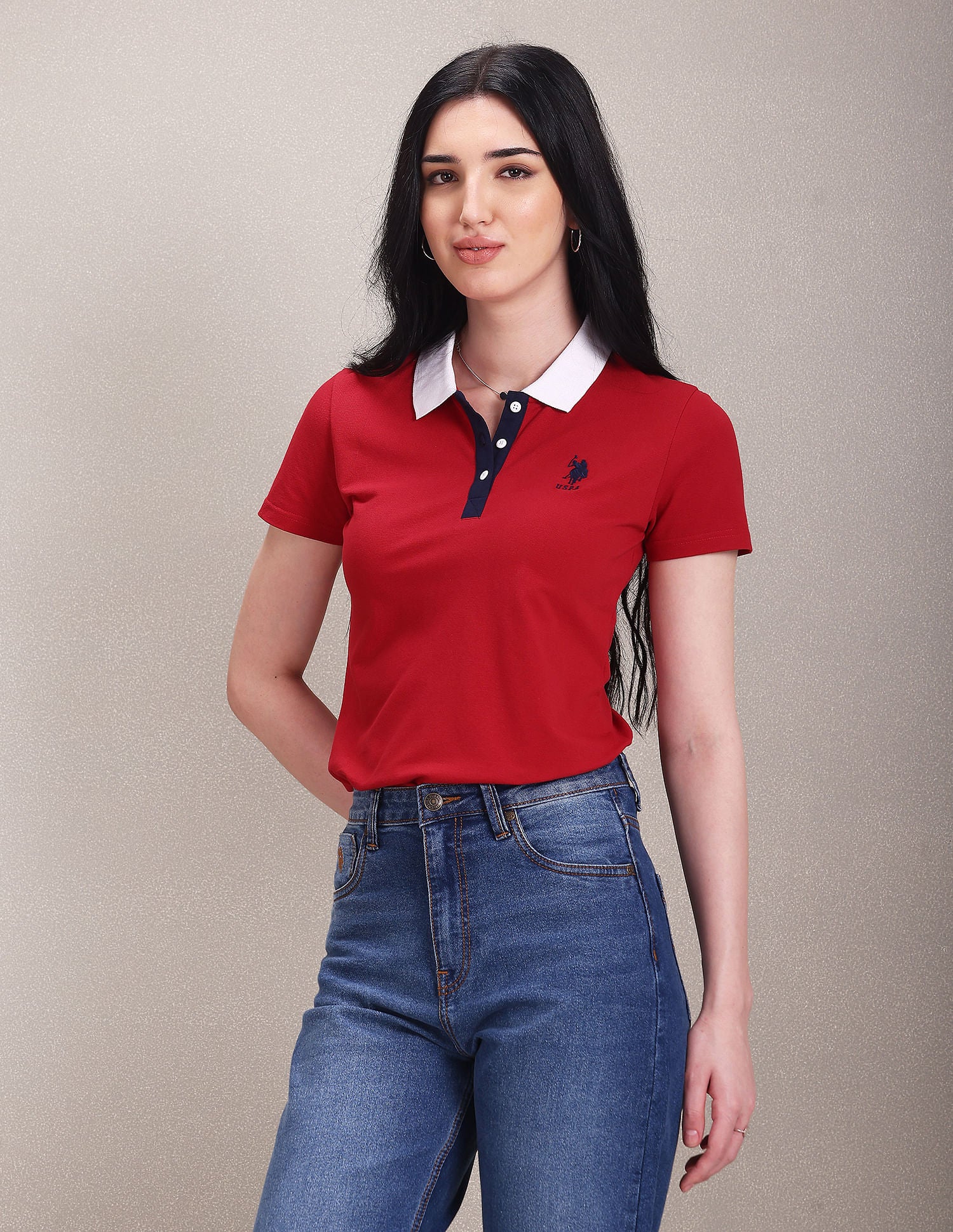 Contrast Collar Solid Polo Shirt Red - U.S. POLO ASSN. | Large