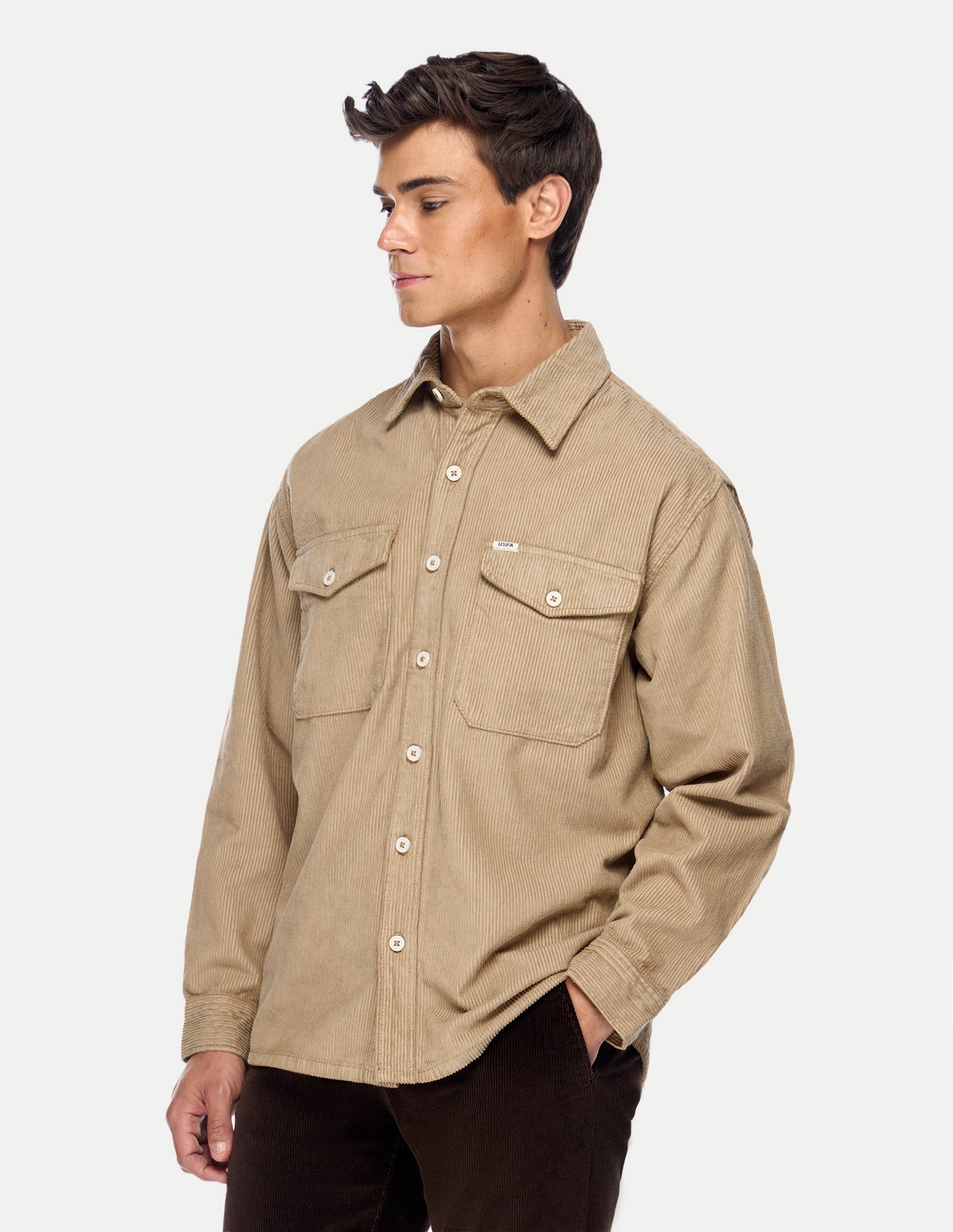 Corduroy Regular Fit Shirt Beige - U.S. Polo Assn. India | Large