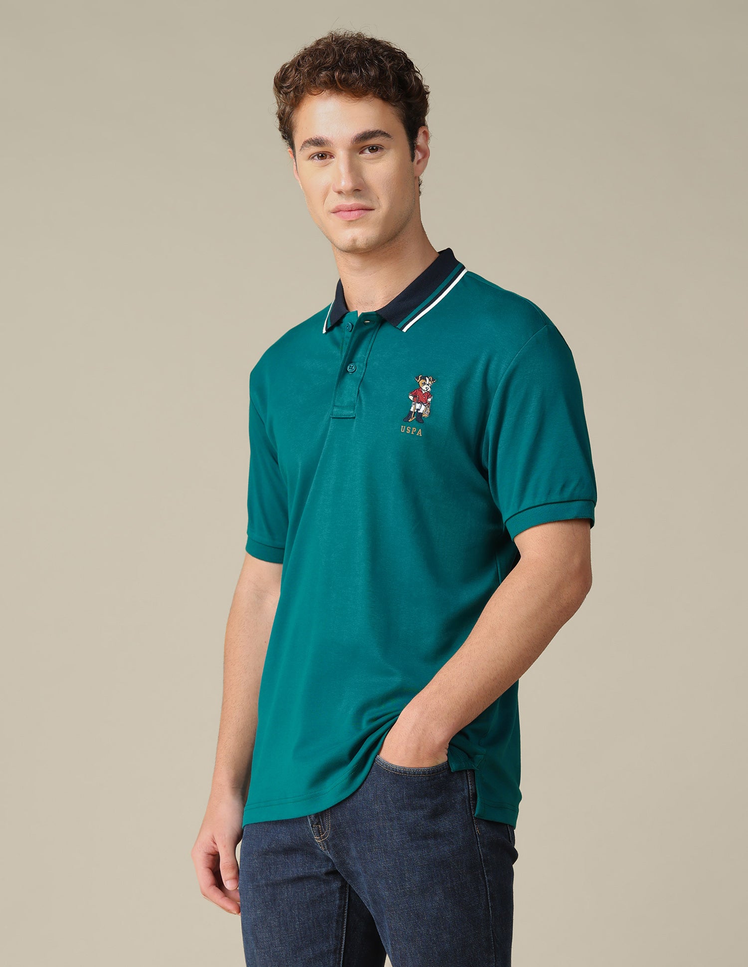 Solid Regular Fit Polo Shirt Teal - U.S. Polo Assn. India | Large