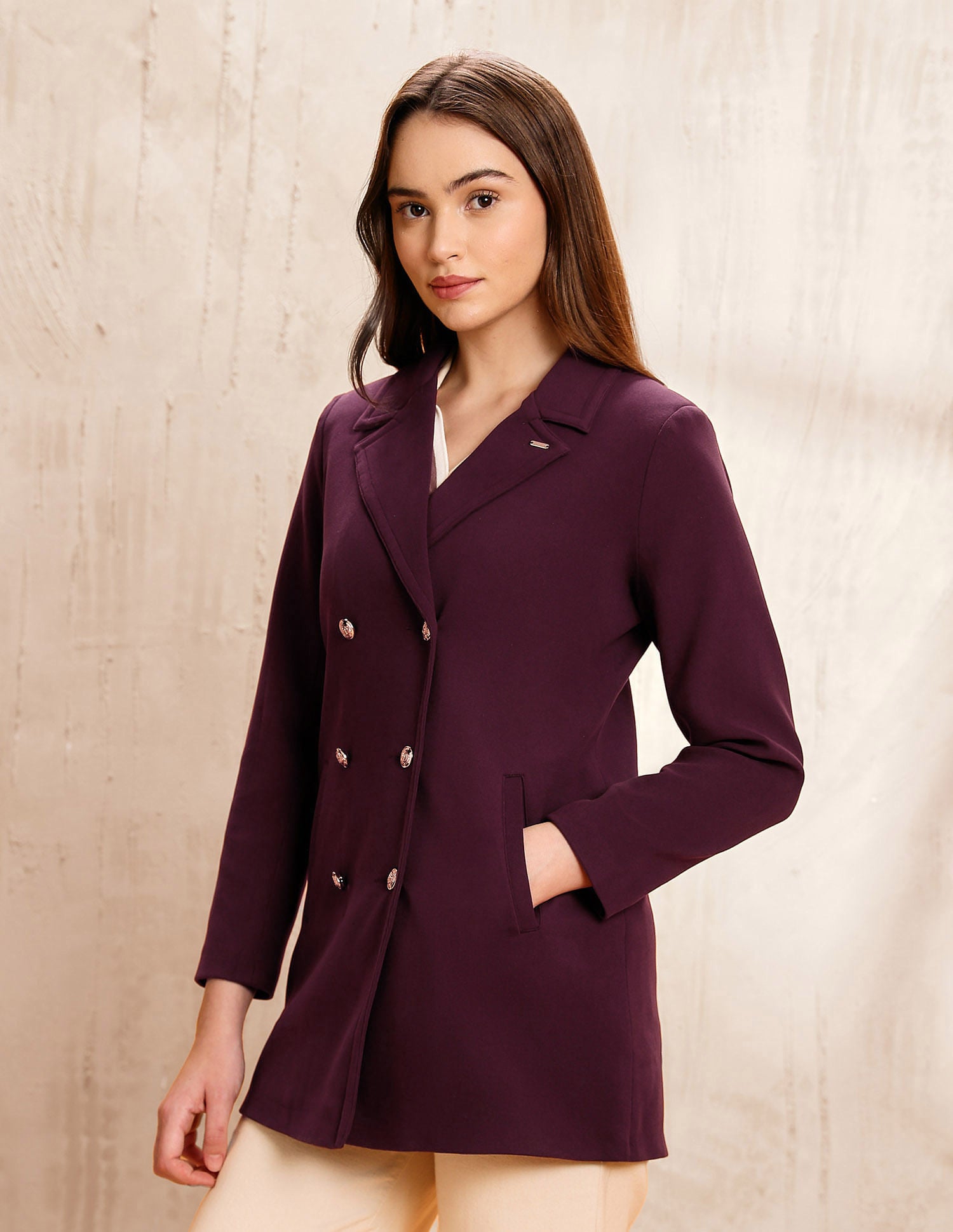 Solid Double Breasted Notch Lapel Collar Coat Purple - U.S. POLO ASSN. | Large