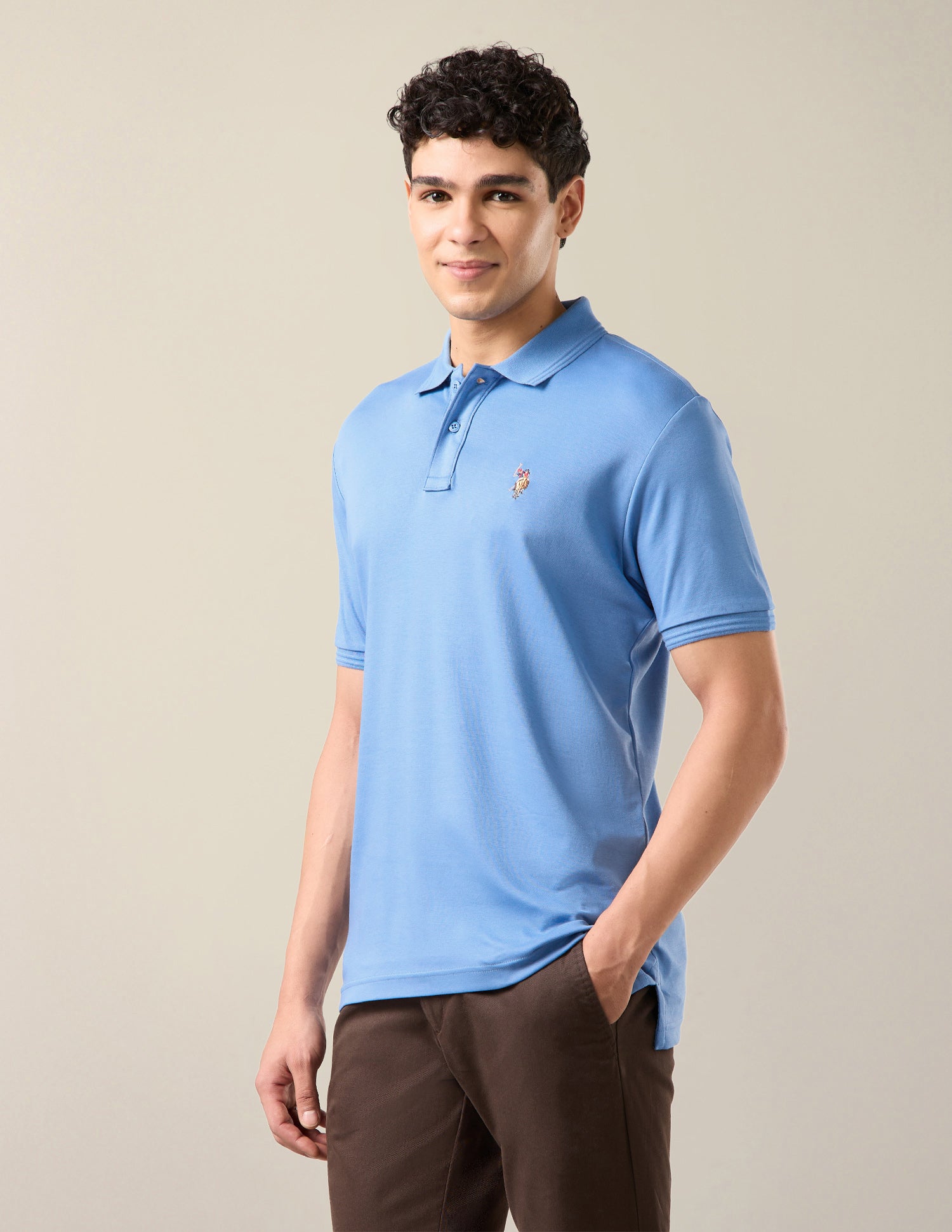 Solid Slim Fit Polo Shirt Blue - U.S. Polo Assn. India | Large