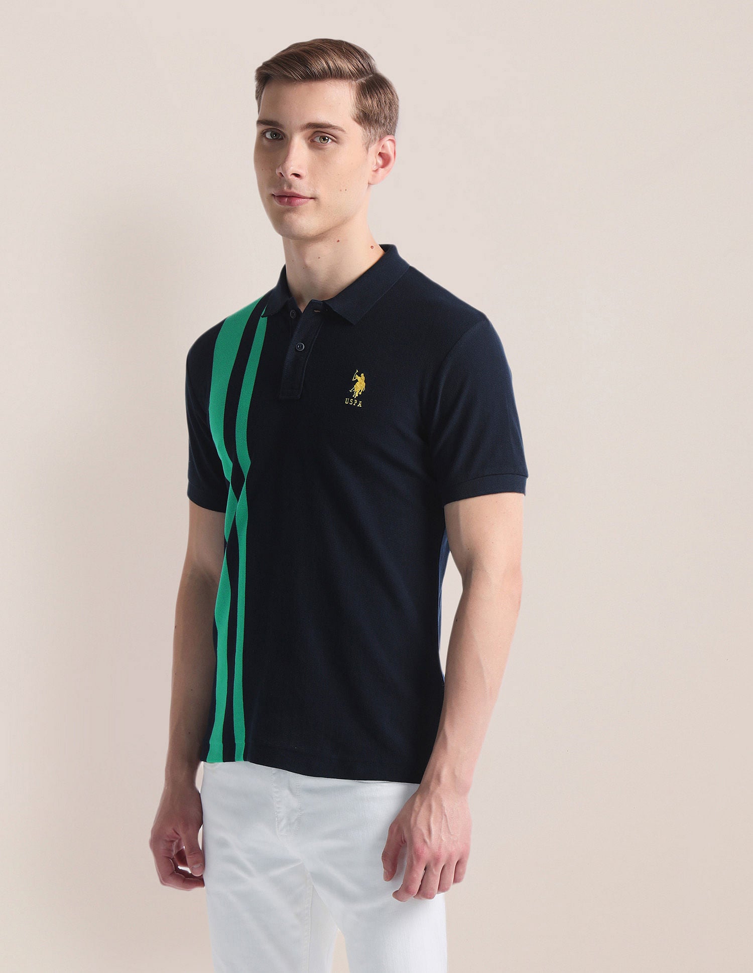 Vertical Stripe Slim Polo Shirt Navy - U.S. Polo Assn. India | Large