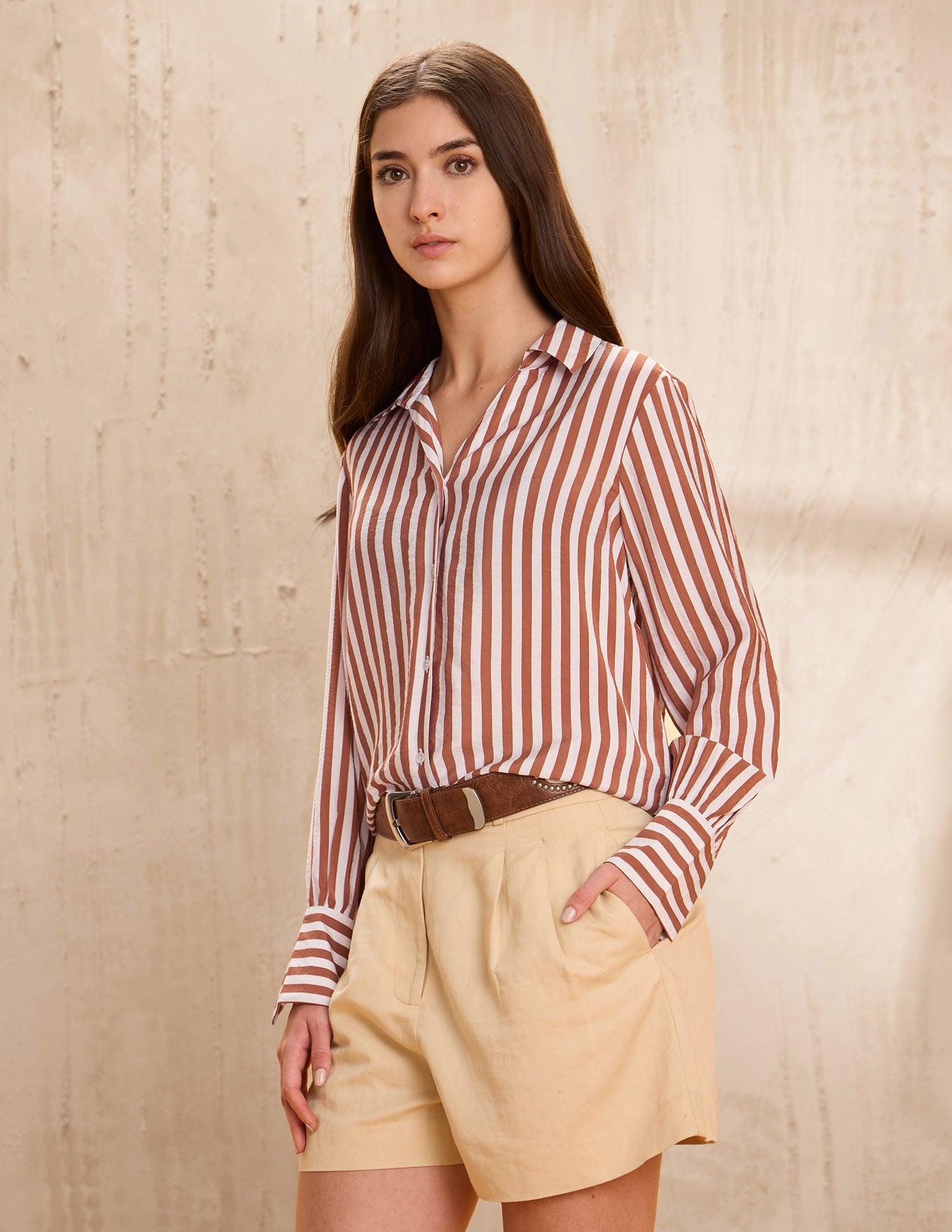 Vertical Striped Regular Fit Shirt Brown - U.S. Polo Assn. India | Large