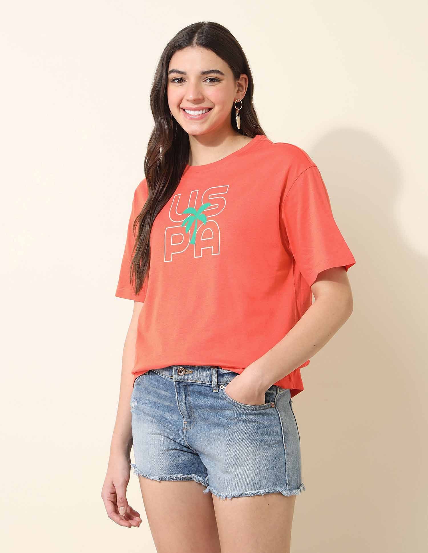 Boyfriend Fit Brand Printed T-Shirt Coral - U.S. POLO ASSN. | Large