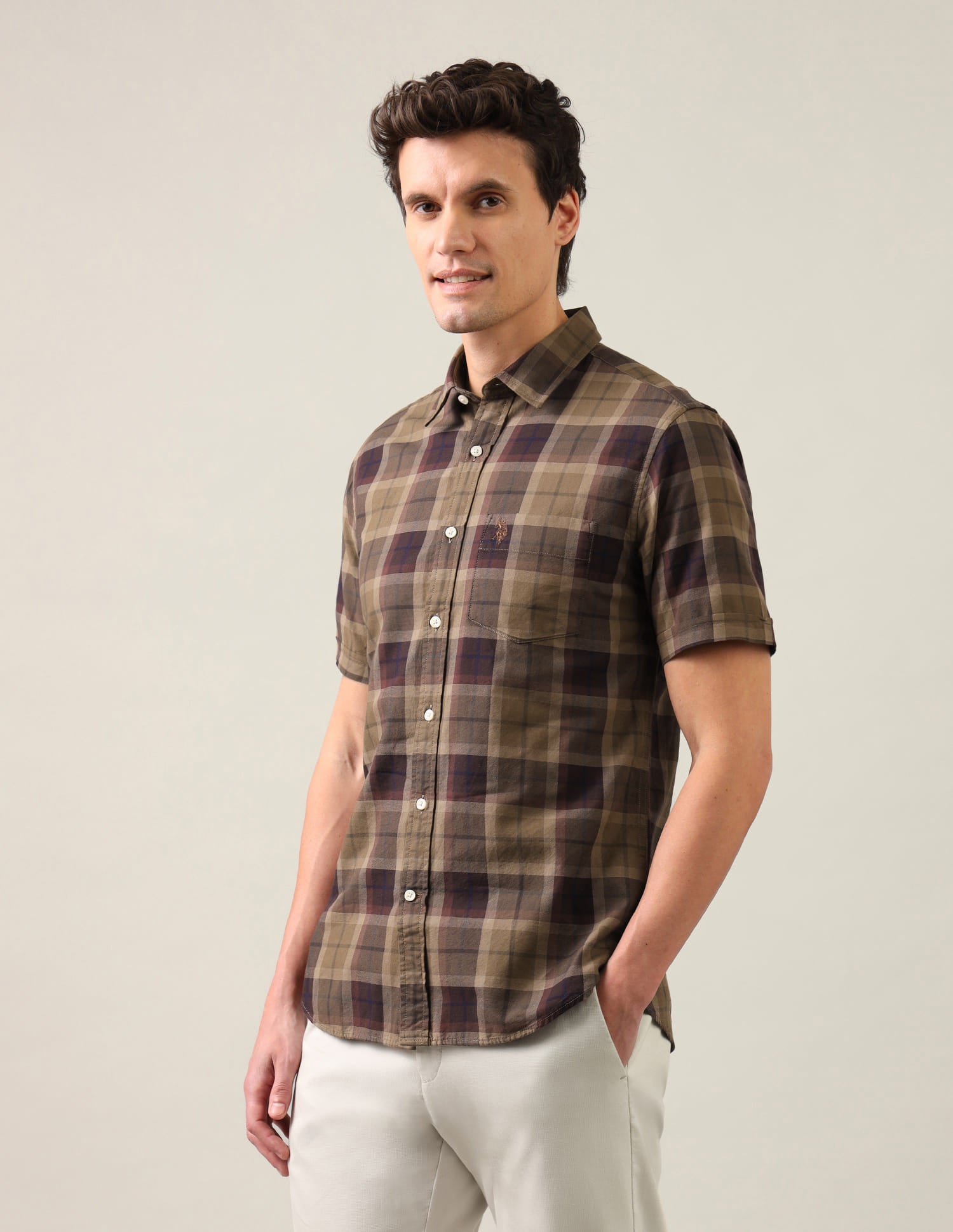 Tartan Checked Regular Fit Shirt Brown - U.S. Polo Assn. India | Large