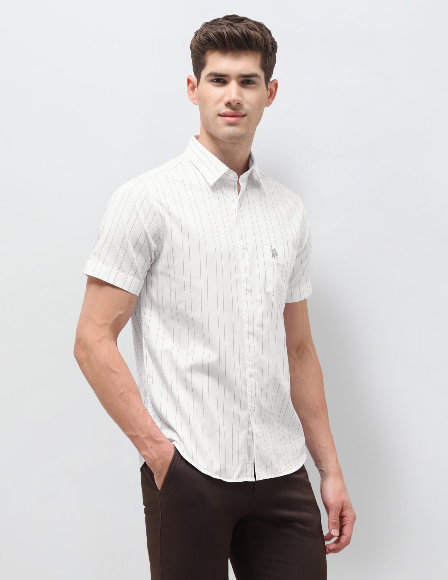 Dobby Vertical Striped Shirt White - U.S. Polo Assn. India | Large