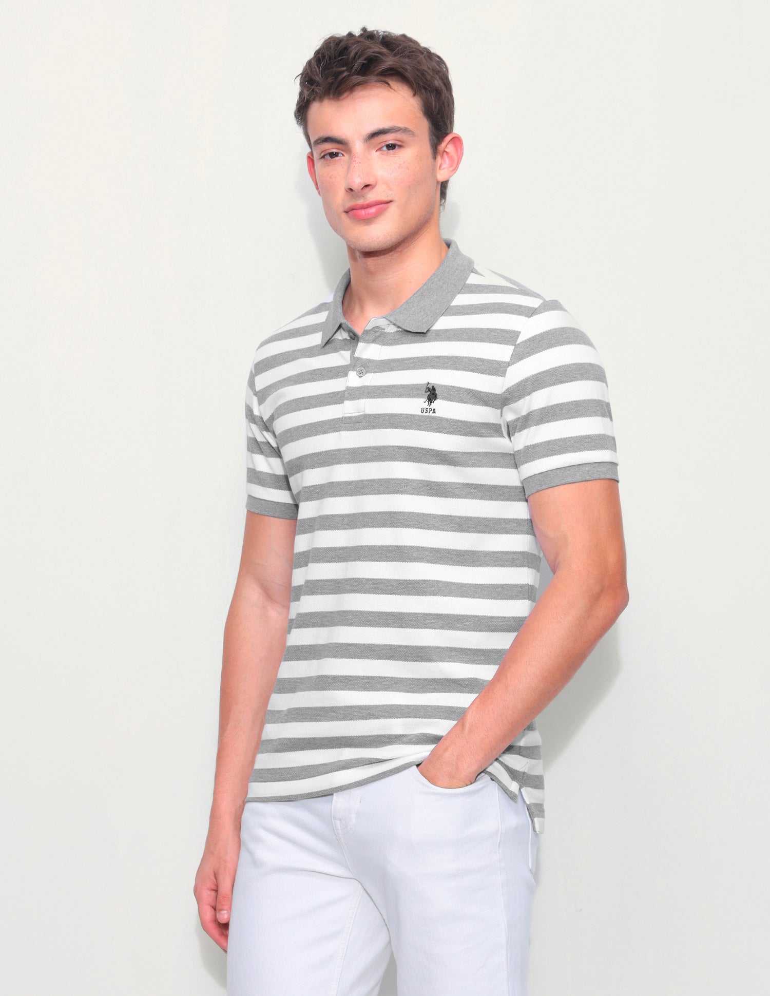 Horizontal Striped Slim Fit Polo Shirt Grey - U.S. Polo Assn. India | Large