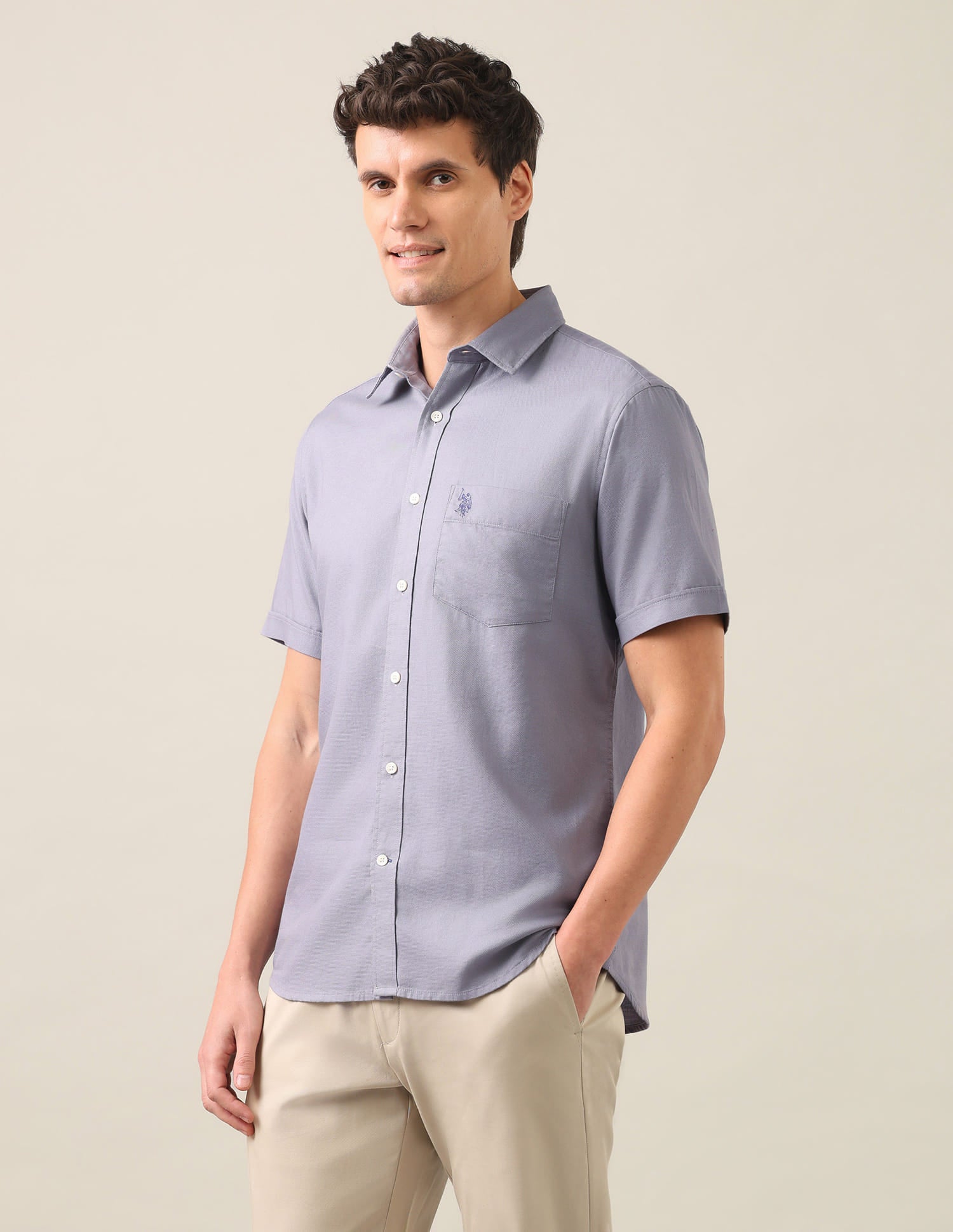 Solid Dobby Shirt Lavender - U.S. Polo Assn. India | Large
